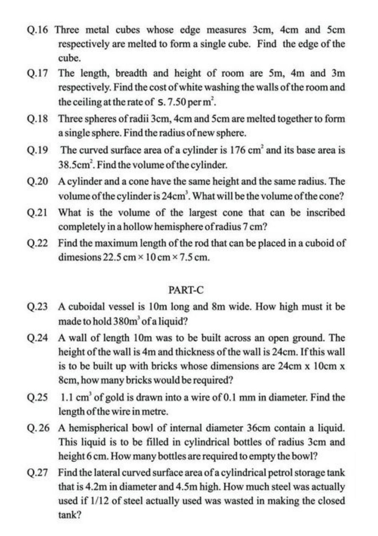 Class 9 Notes, Question & Practice Paper - Mathematics (Topic 13 : Surface Area and Volumes) - Page 5