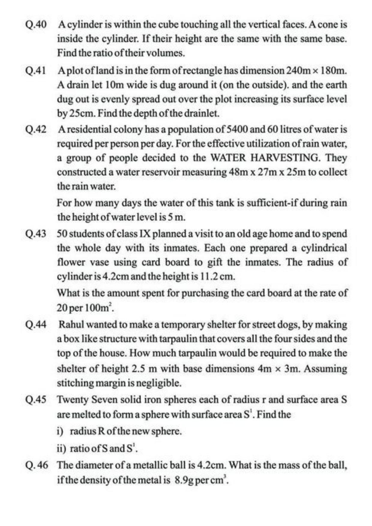 Class 9 Notes, Question & Practice Paper - Mathematics (Topic 13 : Surface Area and Volumes) - Page 7