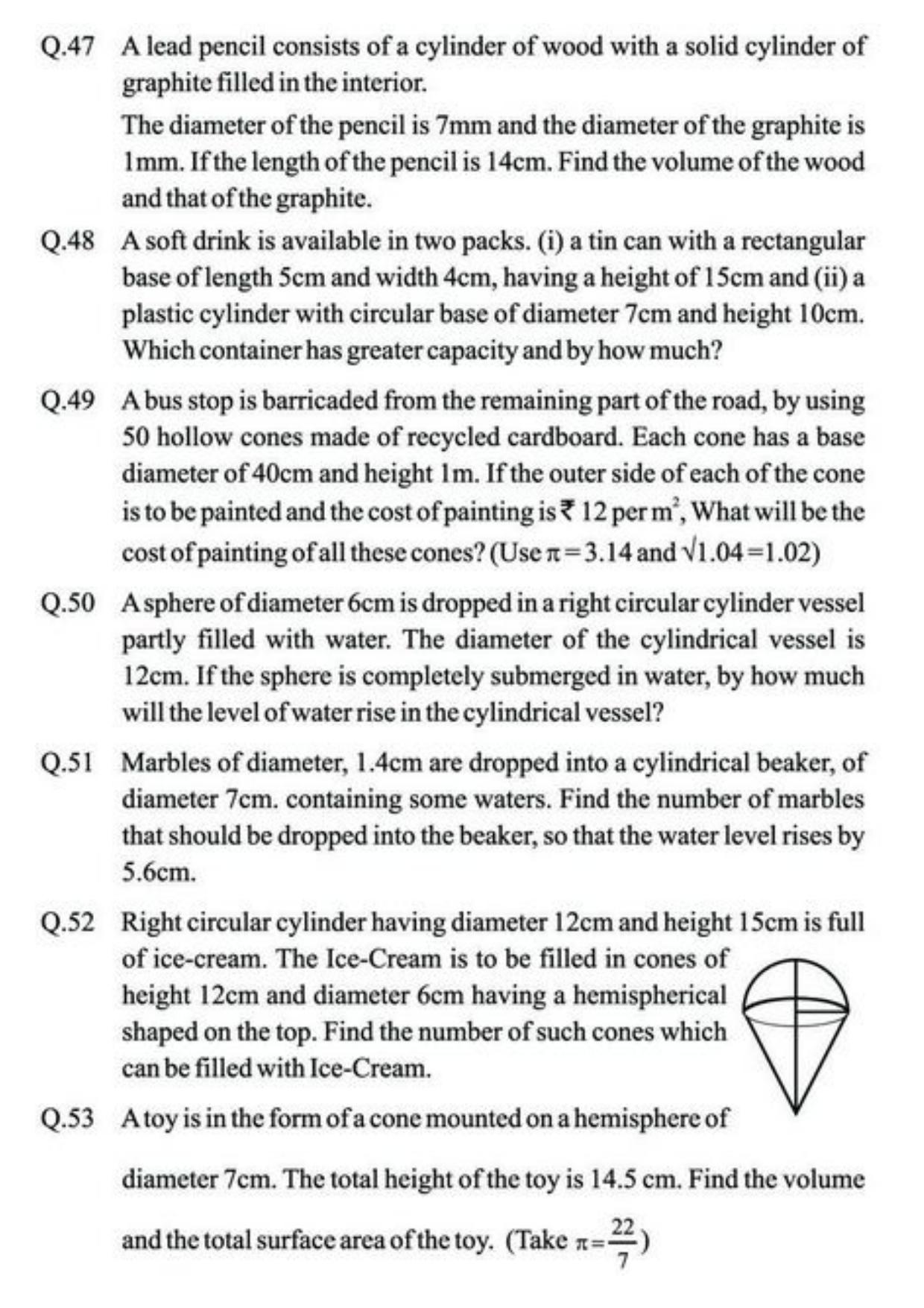 Class 9 Notes, Question & Practice Paper - Mathematics (Topic 13 : Surface Area and Volumes) - Page 8