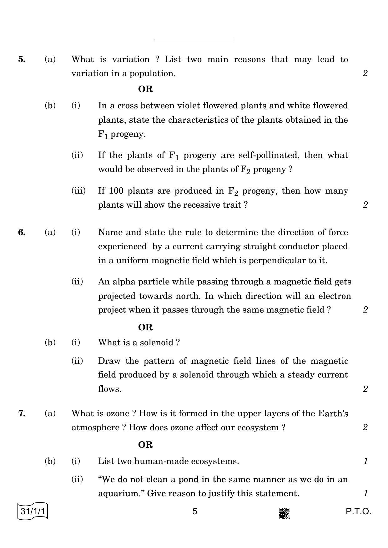 CBSE Class 10 31-1-1 Science 2022 Question Paper - Page 5