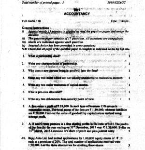 Nagaland Board Class 12 ACCOUNTANCY 2019 Question Papers