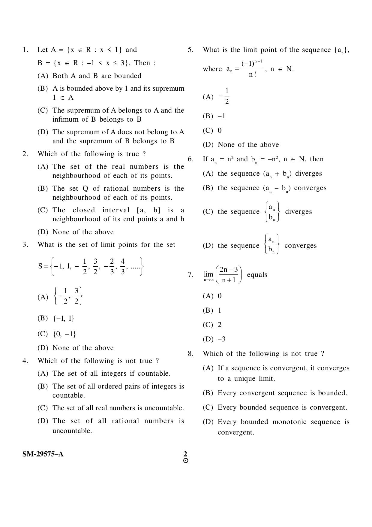 KUET 2023 M.Sc.Mathematics Question Paper - Page 2
