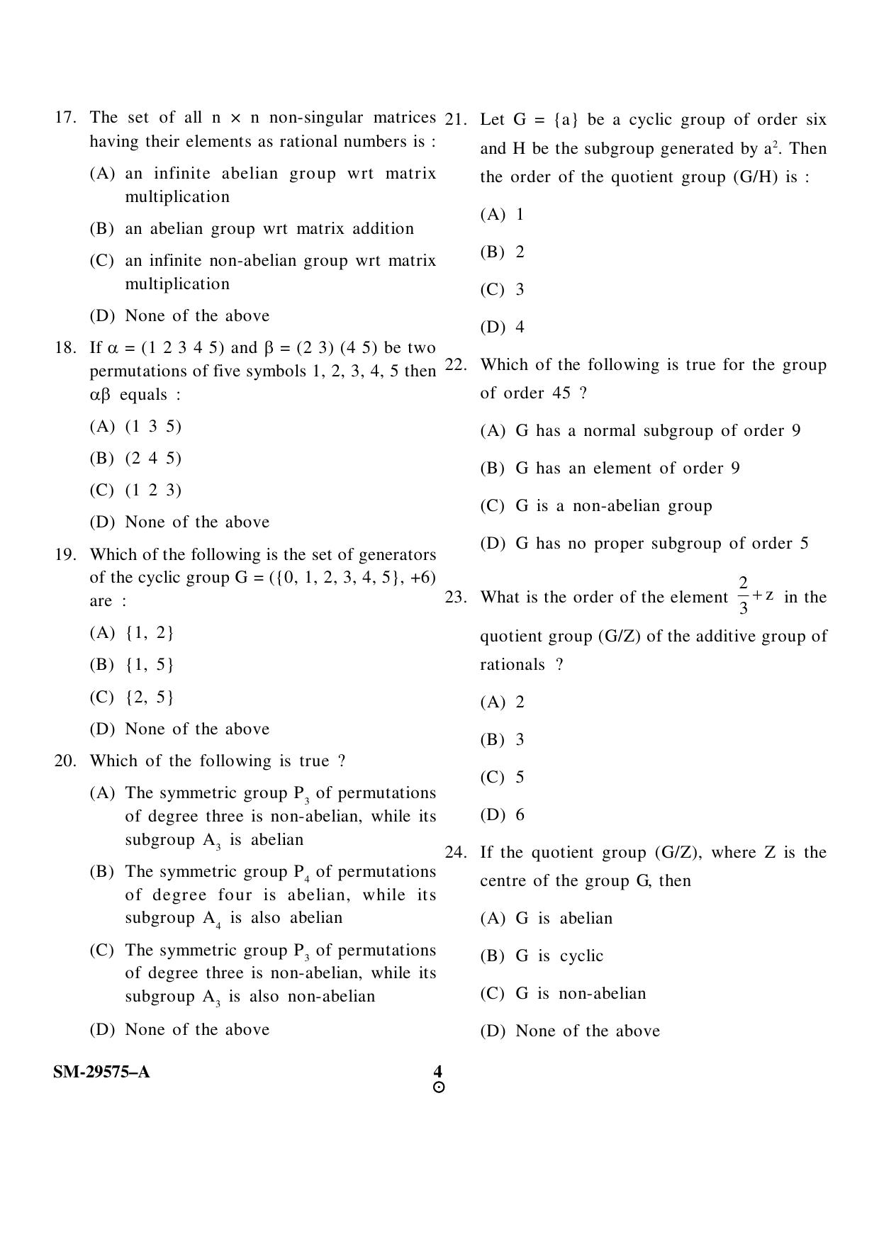 KUET 2023 M.Sc.Mathematics Question Paper - Page 4