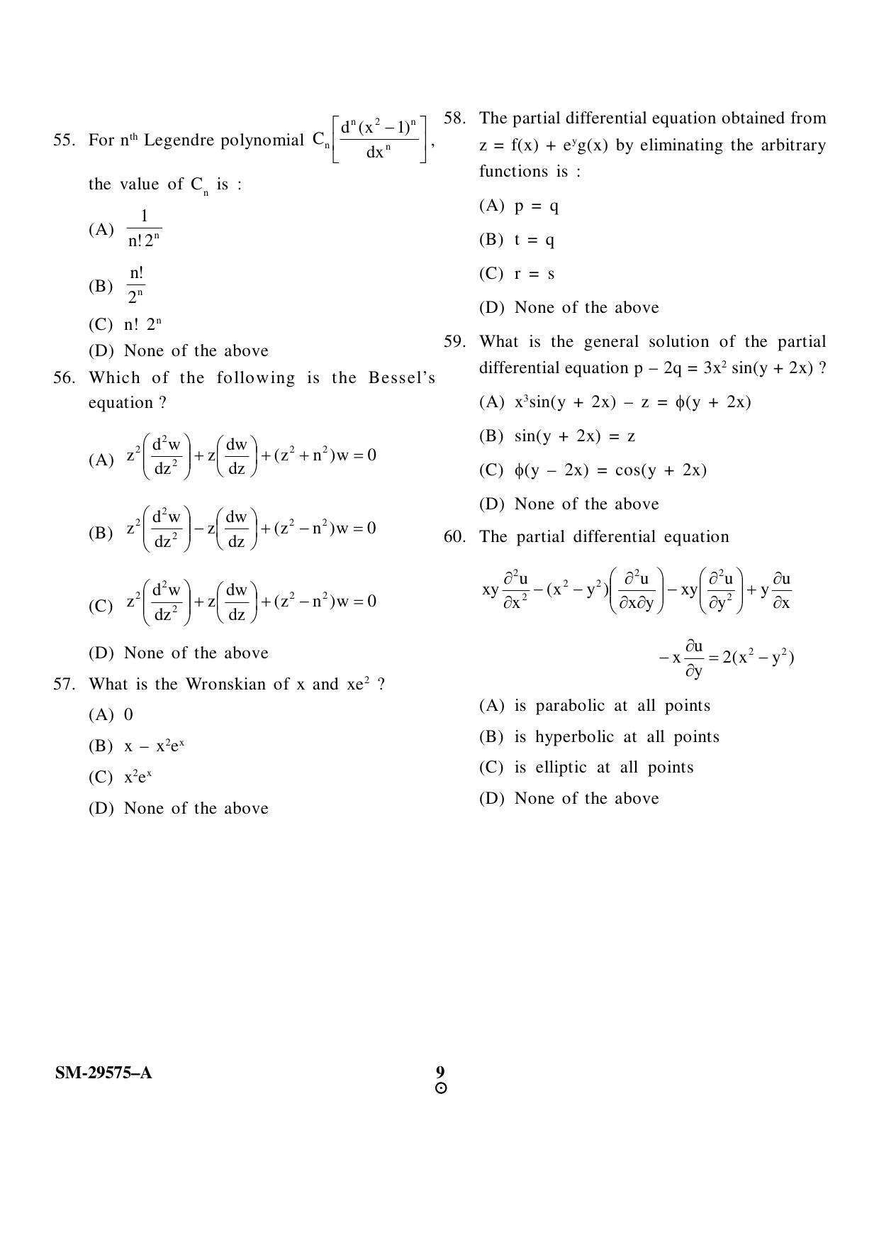 KUET 2023 M.Sc.Mathematics Question Paper - Page 9