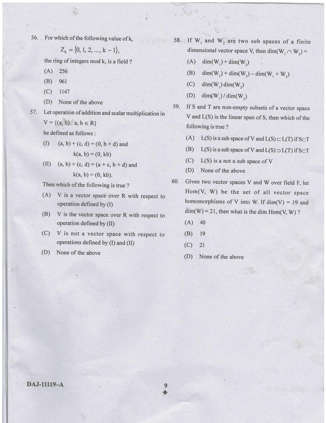 KUET 2023 M.Sc.Mathematics Question Paper - Page 62