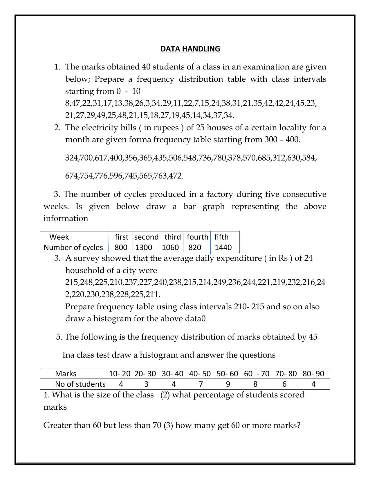 CBSE Worksheets for Class 8 Mathematics Data Handling Assignment 2 - Page 1