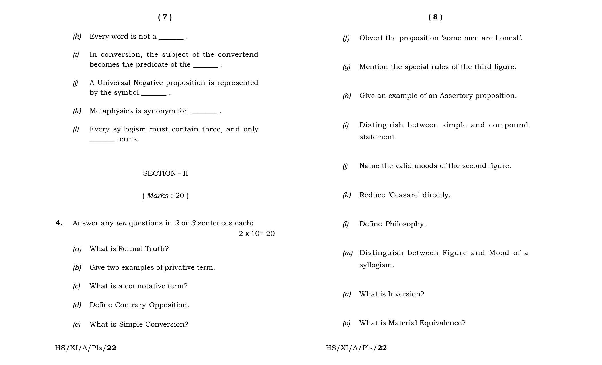 Meghalaya Board (MBOSE) Class 11 Philosophy (theory) 2022 Question Paper - Page 4