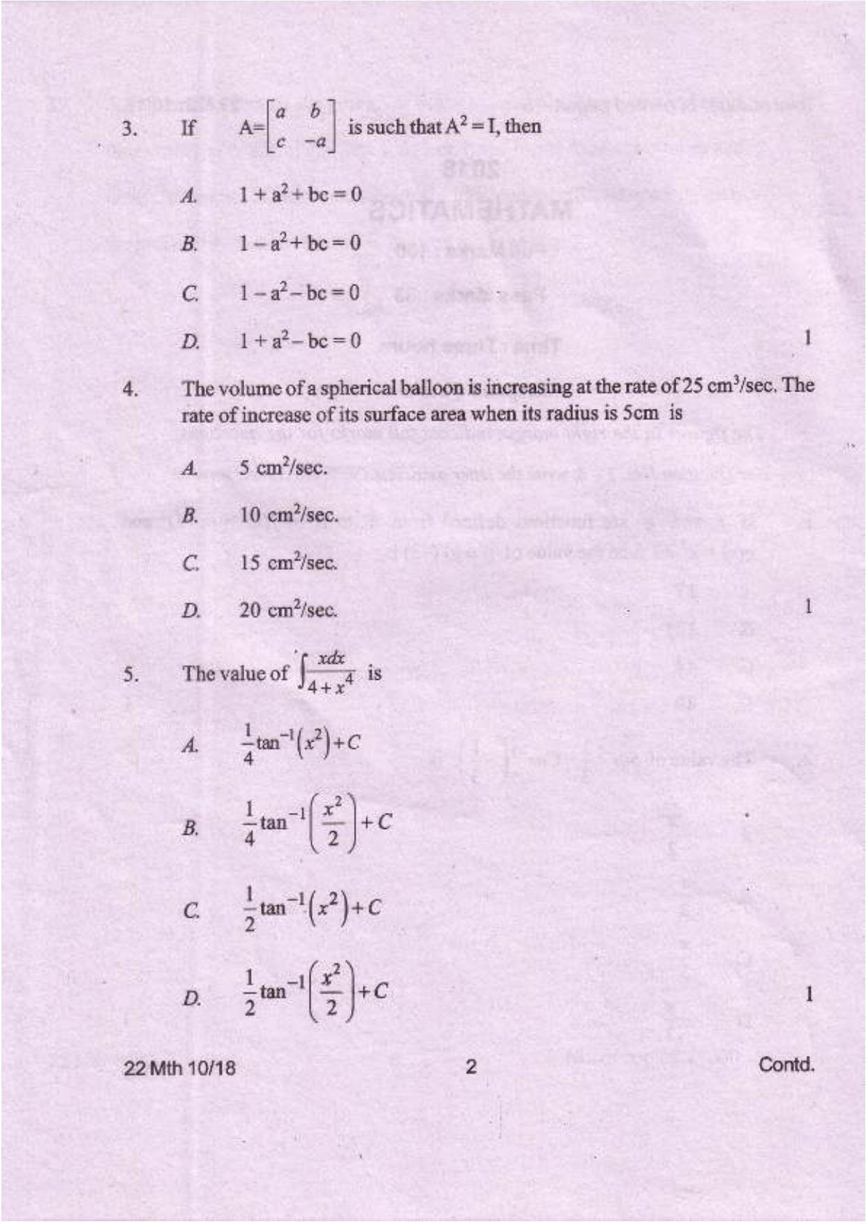COHSEM Class 12 Mathematics 2018 Question Papers - Page 2