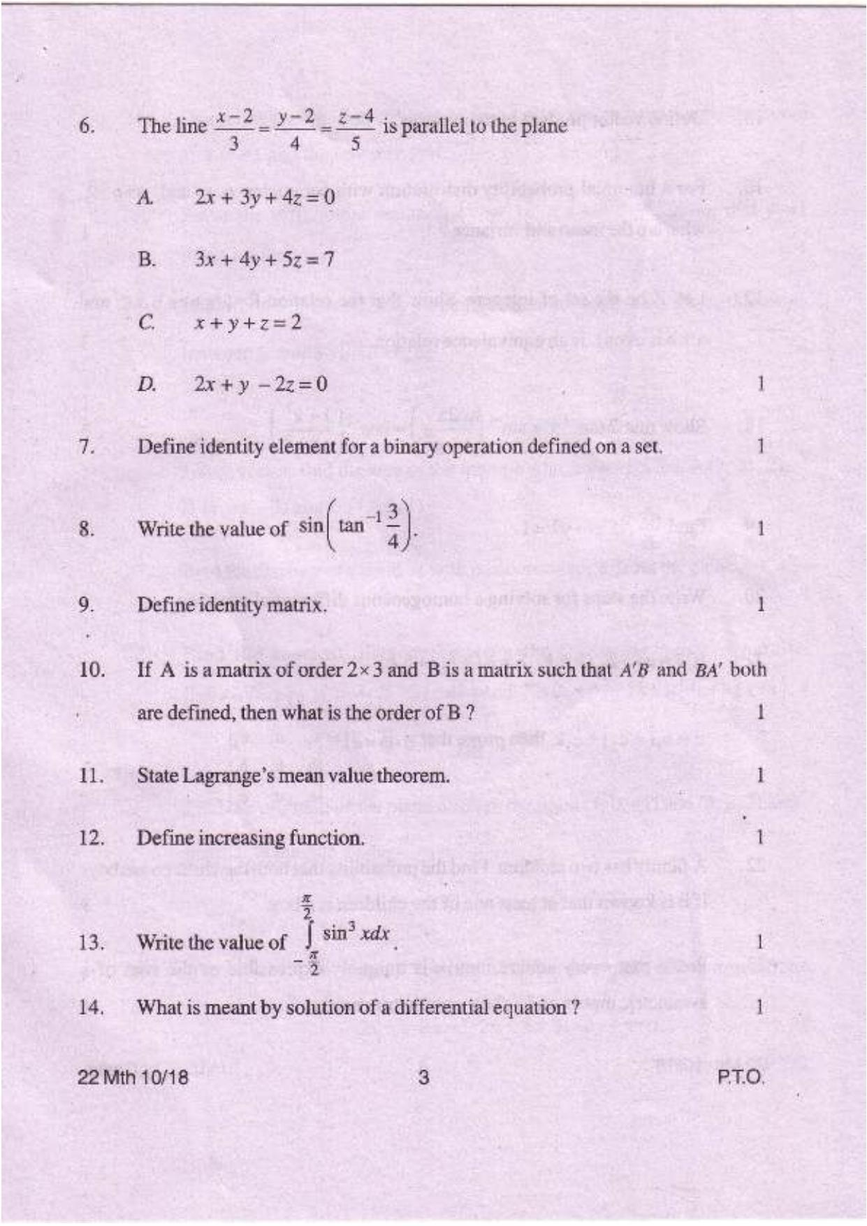 COHSEM Class 12 Mathematics 2018 Question Papers - Page 3