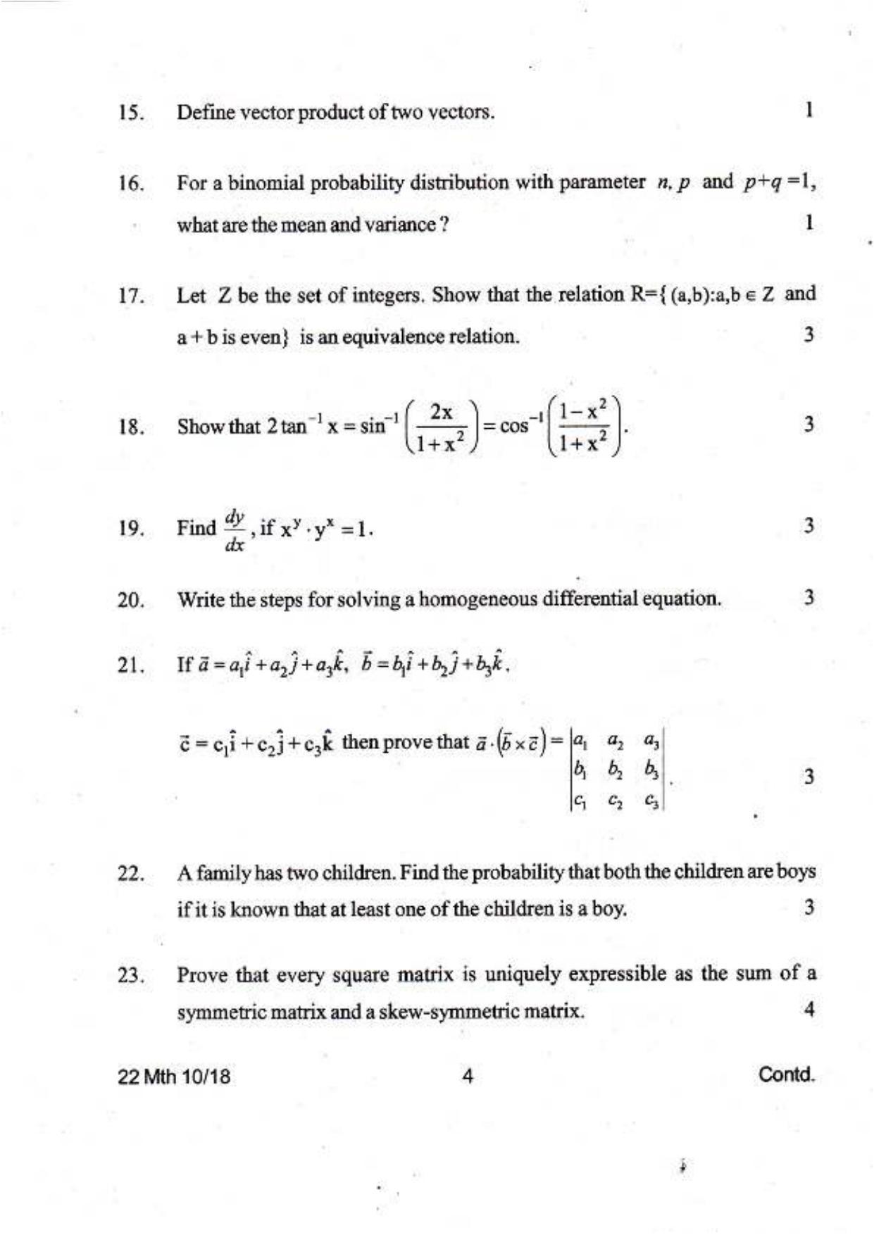 COHSEM Class 12 Mathematics 2018 Question Papers - Page 4