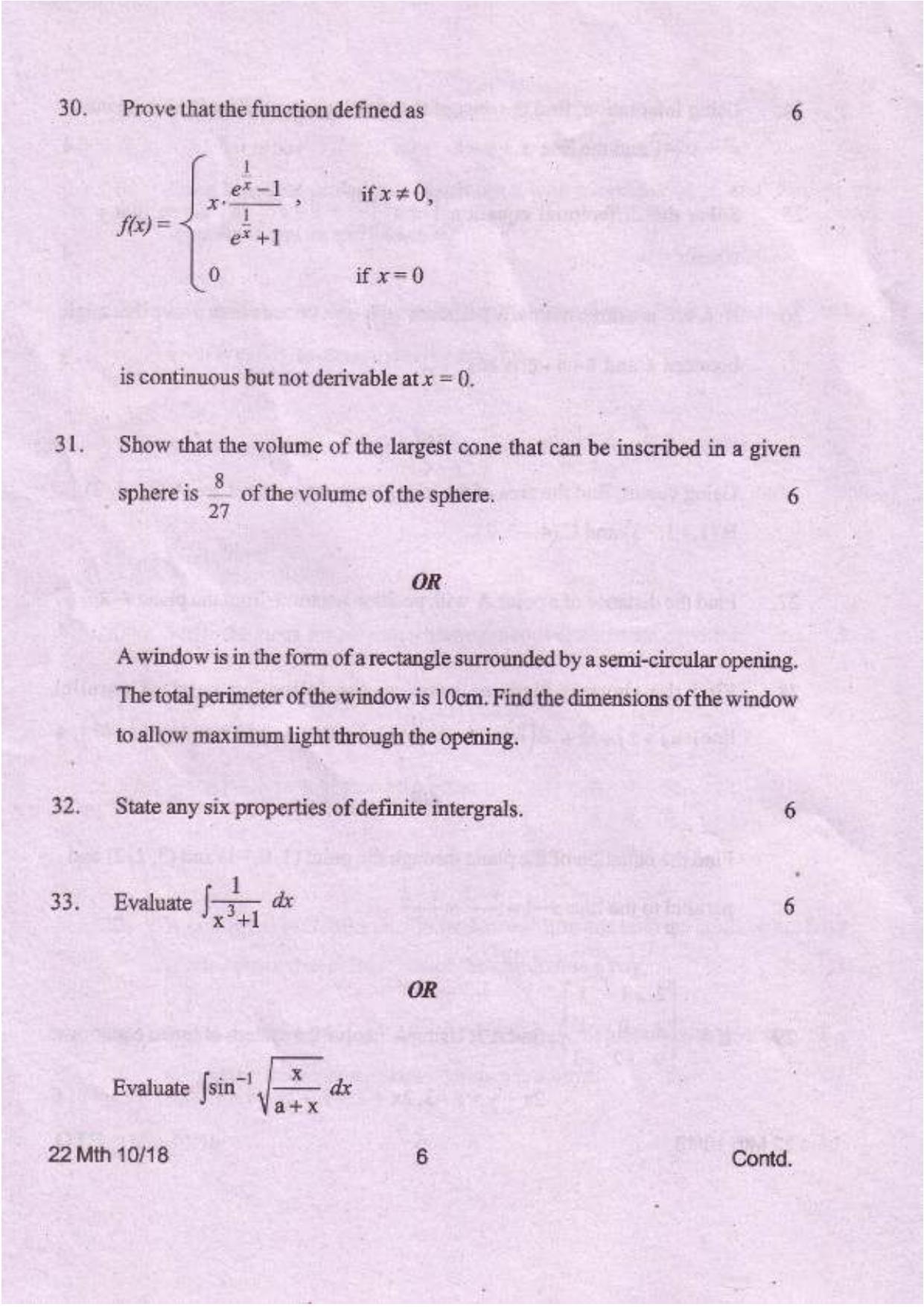 COHSEM Class 12 Mathematics 2018 Question Papers - Page 6