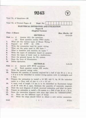 AP Inter. 2nd Year Vocational Question Paper May – 2019 - Electrical Estimation and Utilization-II