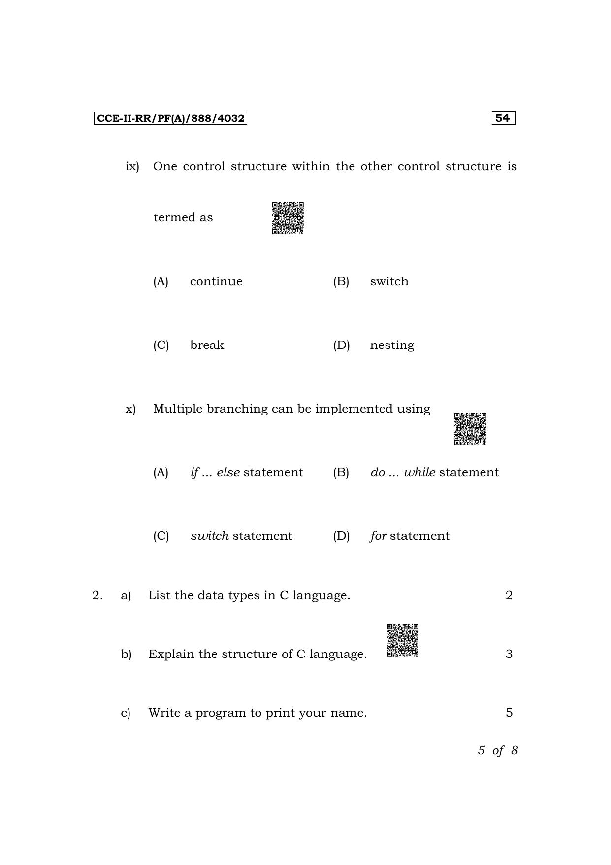 Karnataka SSLC JTS Subject (Programming In Ansi 'C'-54E) Exam 2 Question Paper 2024 (A Version) - Page 5