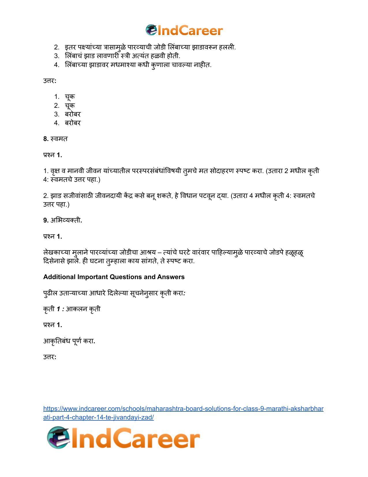 Maharashtra Board Solutions for Class 9- Marathi Aksharbharati (Part- 4): Chapter 14- ते जीवनदायी झाड - Page 6