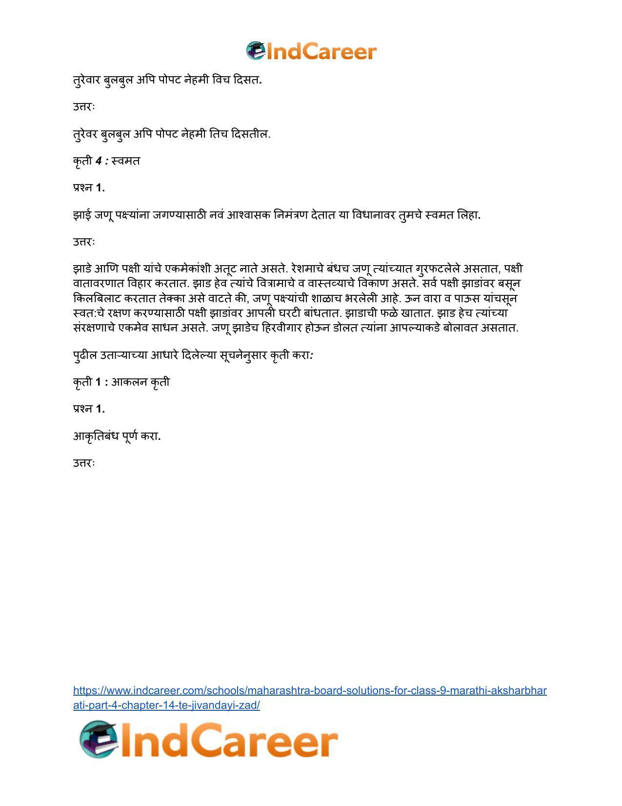 Maharashtra Board Solutions for Class 9- Marathi Aksharbharati (Part- 4): Chapter 14- ते जीवनदायी झाड - Page 36