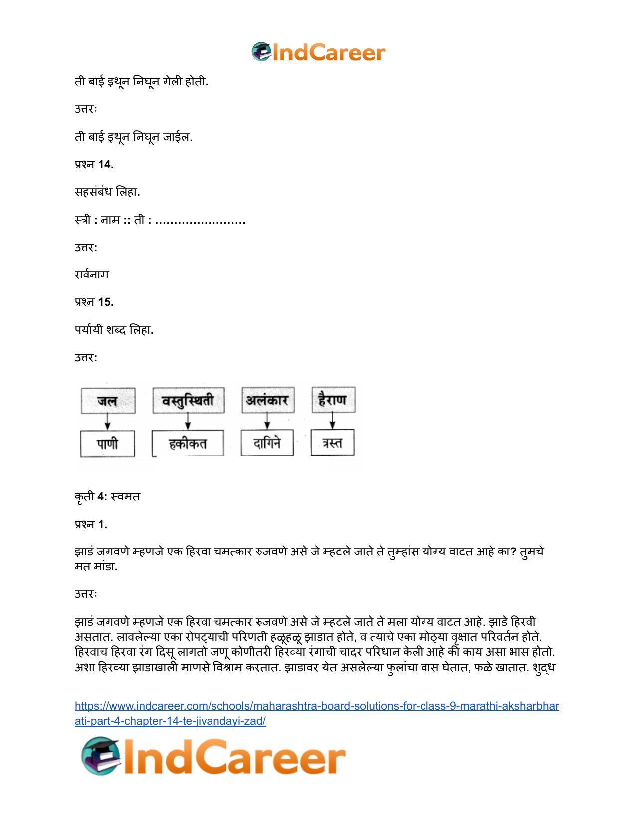 Maharashtra Board Solutions for Class 9- Marathi Aksharbharati (Part- 4): Chapter 14- ते जीवनदायी झाड - Page 59