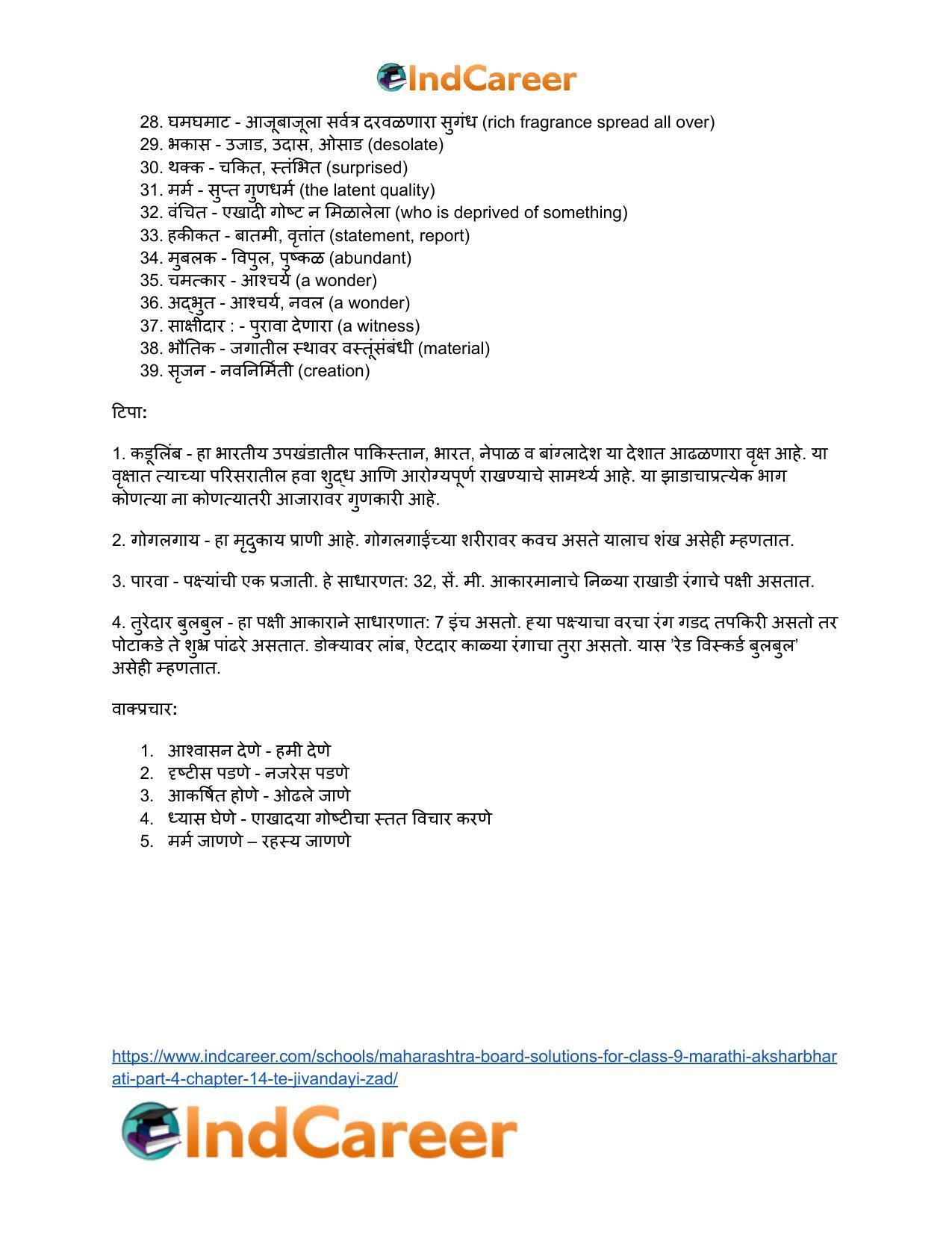 Maharashtra Board Solutions for Class 9- Marathi Aksharbharati (Part- 4): Chapter 14- ते जीवनदायी झाड - Page 71