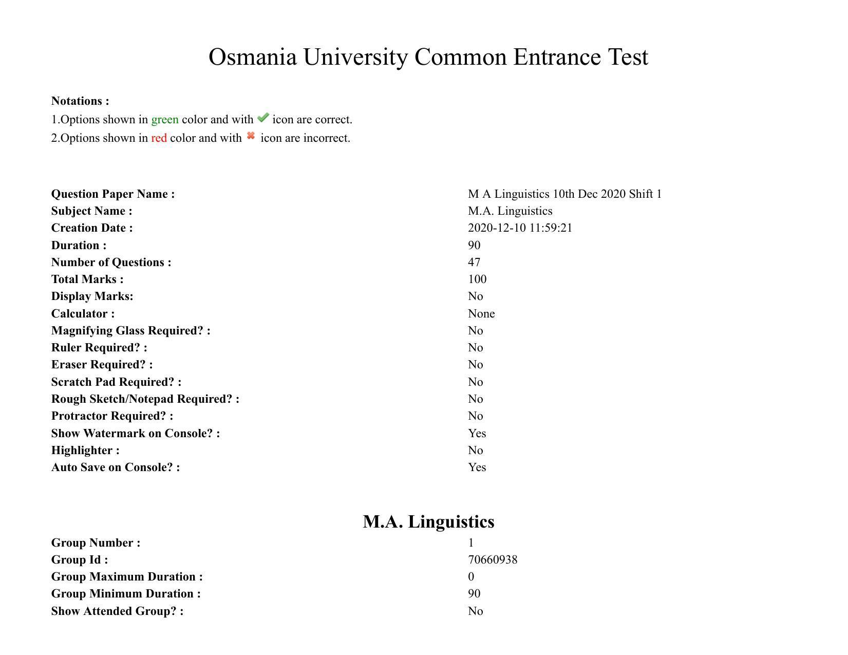 TS CPGET 2020 M.A. Linguistics (Shift 1) Question Paper with Answer Key - Page 1
