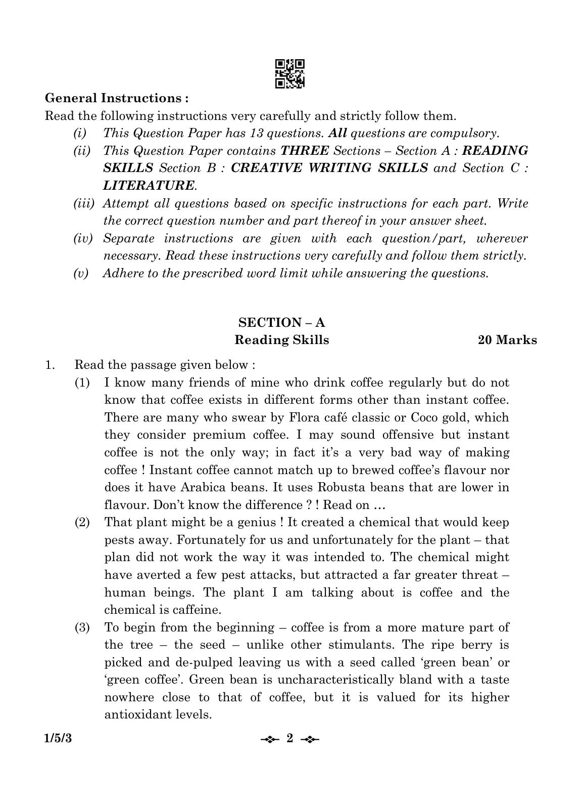 CBSE Class 12 1-5-3 English Core 2023 Question Paper - Page 2
