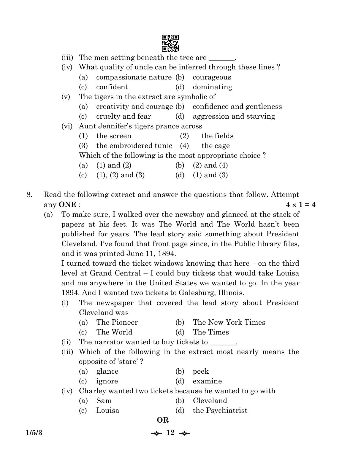 CBSE Class 12 1-5-3 English Core 2023 Question Paper - Page 12
