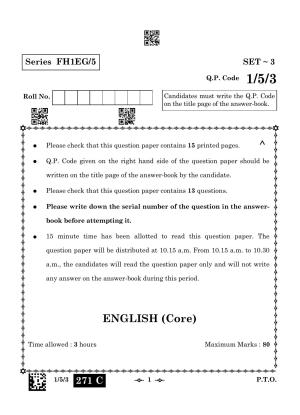 CBSE Class 12 1-5-3 English Core 2023 Question Paper