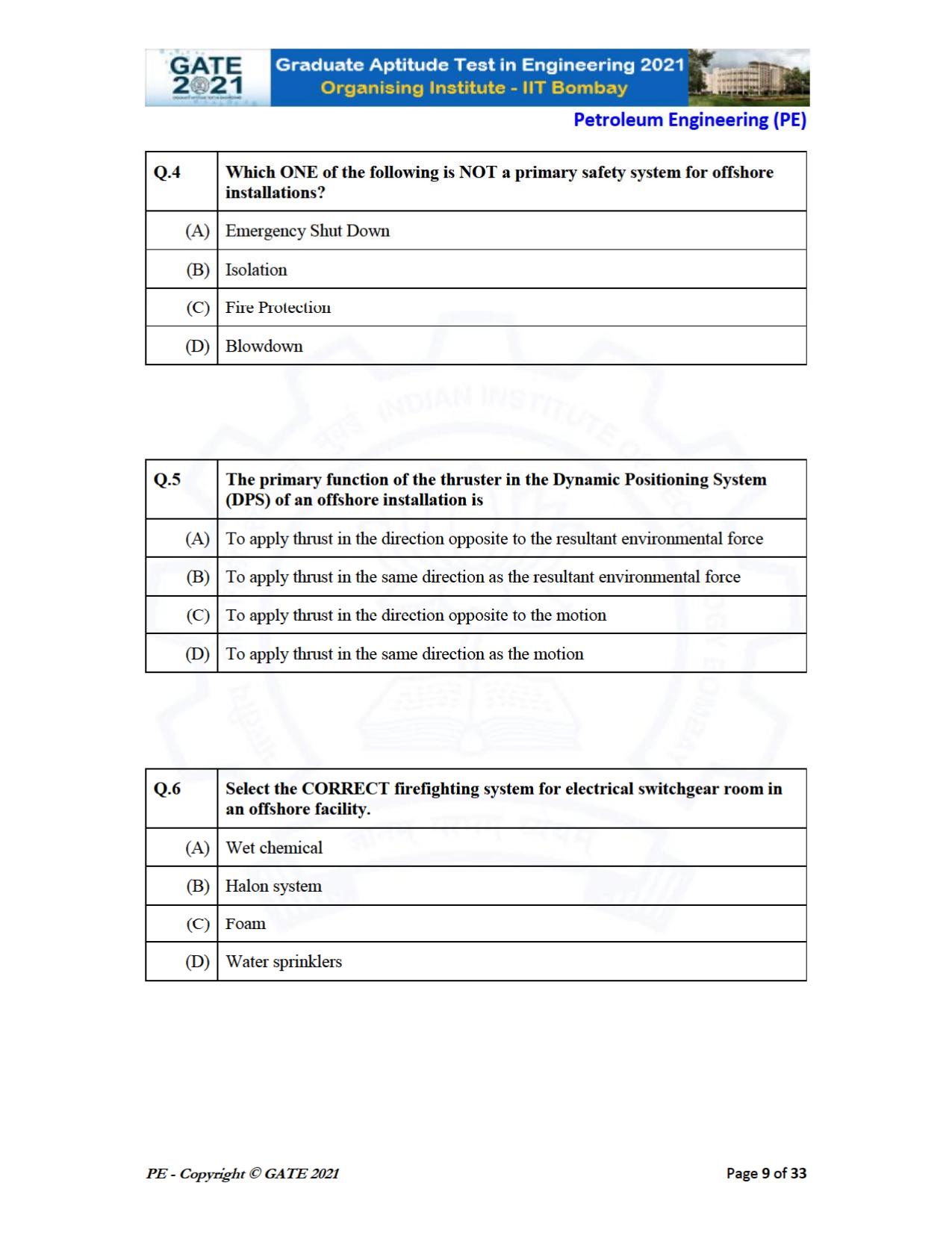 GATE 2021 Petroleum Engineering (PE) Question Paper - Page 9