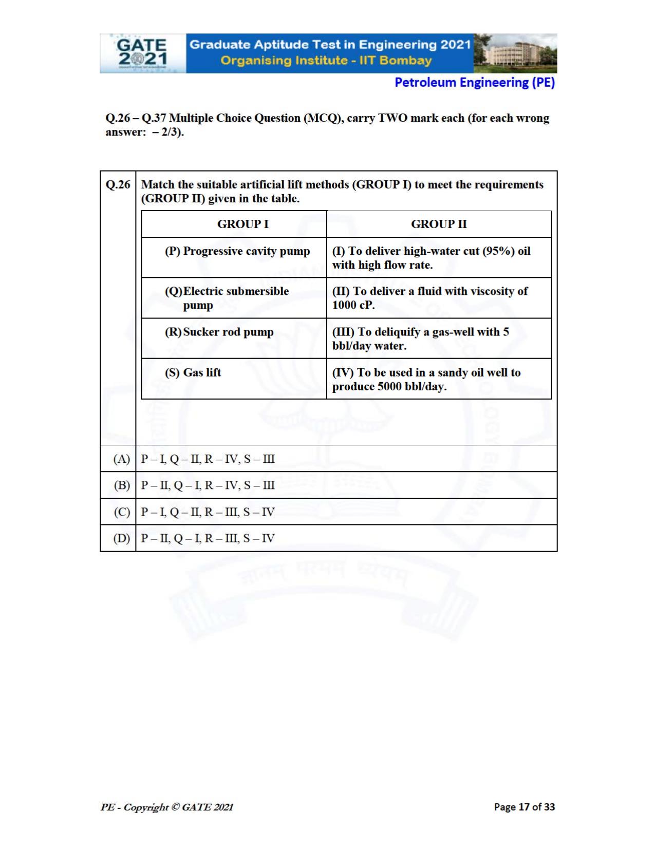 GATE 2021 Petroleum Engineering (PE) Question Paper - Page 17
