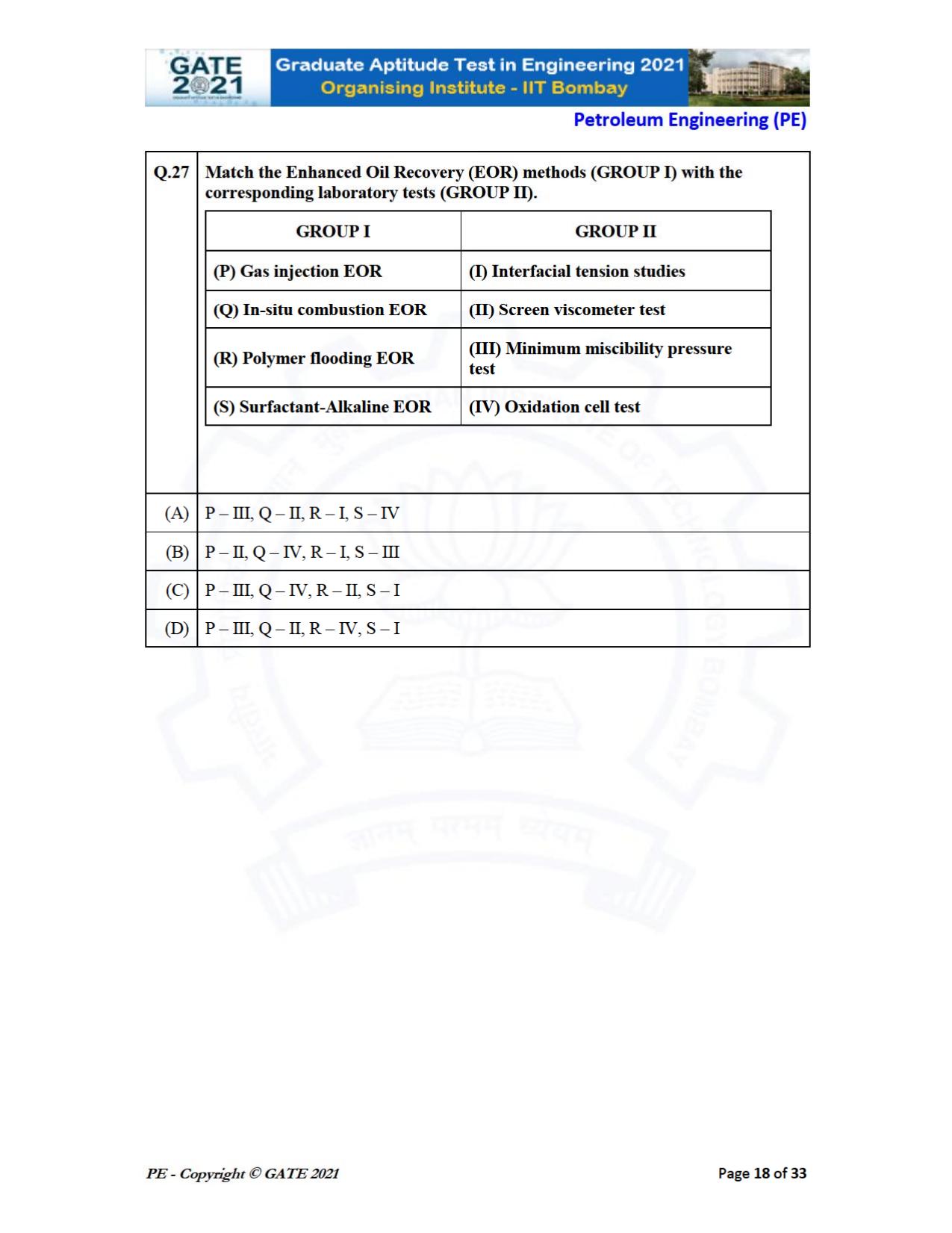 GATE 2021 Petroleum Engineering (PE) Question Paper - Page 18