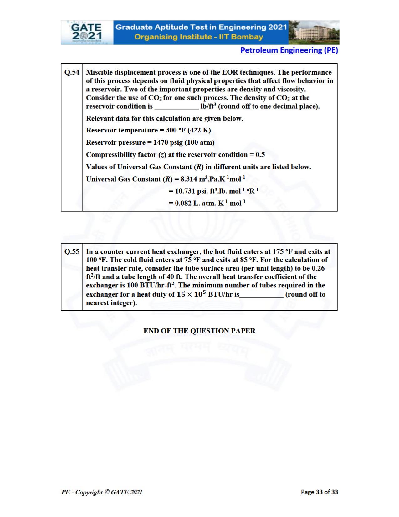 GATE 2021 Petroleum Engineering (PE) Question Paper - Page 33