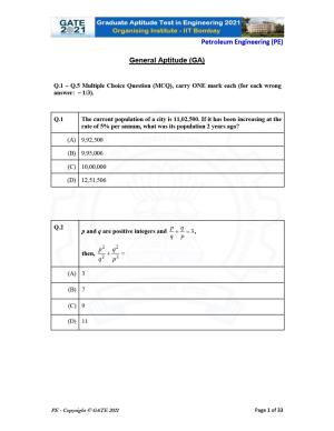 GATE 2021 Petroleum Engineering (PE) Question Paper