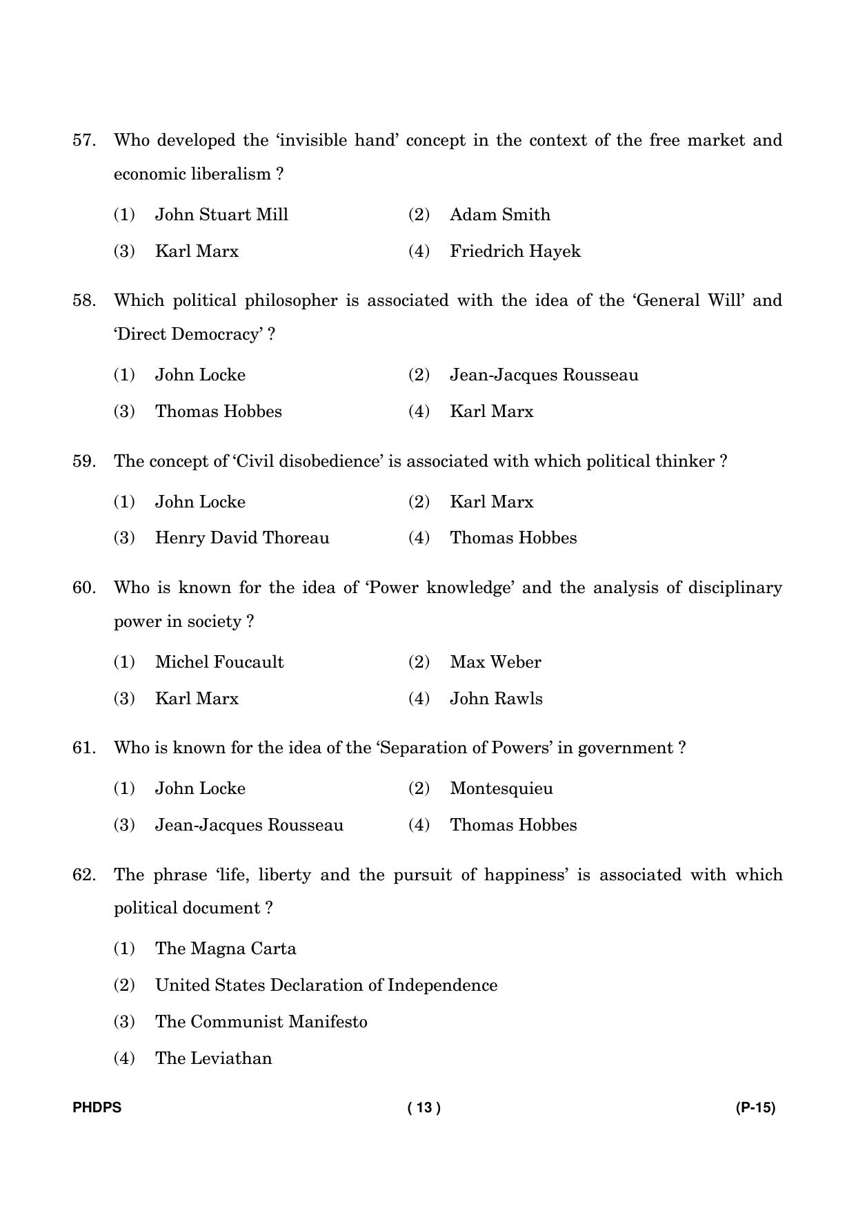 IGNOU PhD Entrance Test Ph. D. (Political Science) Entrance Test, July, 2023 Question Paper - Page 14