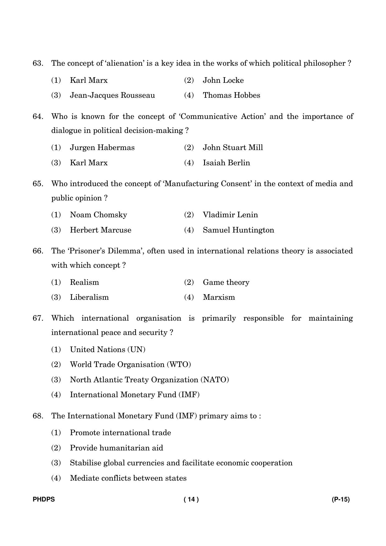 IGNOU PhD Entrance Test Ph. D. (Political Science) Entrance Test, July, 2023 Question Paper - Page 15