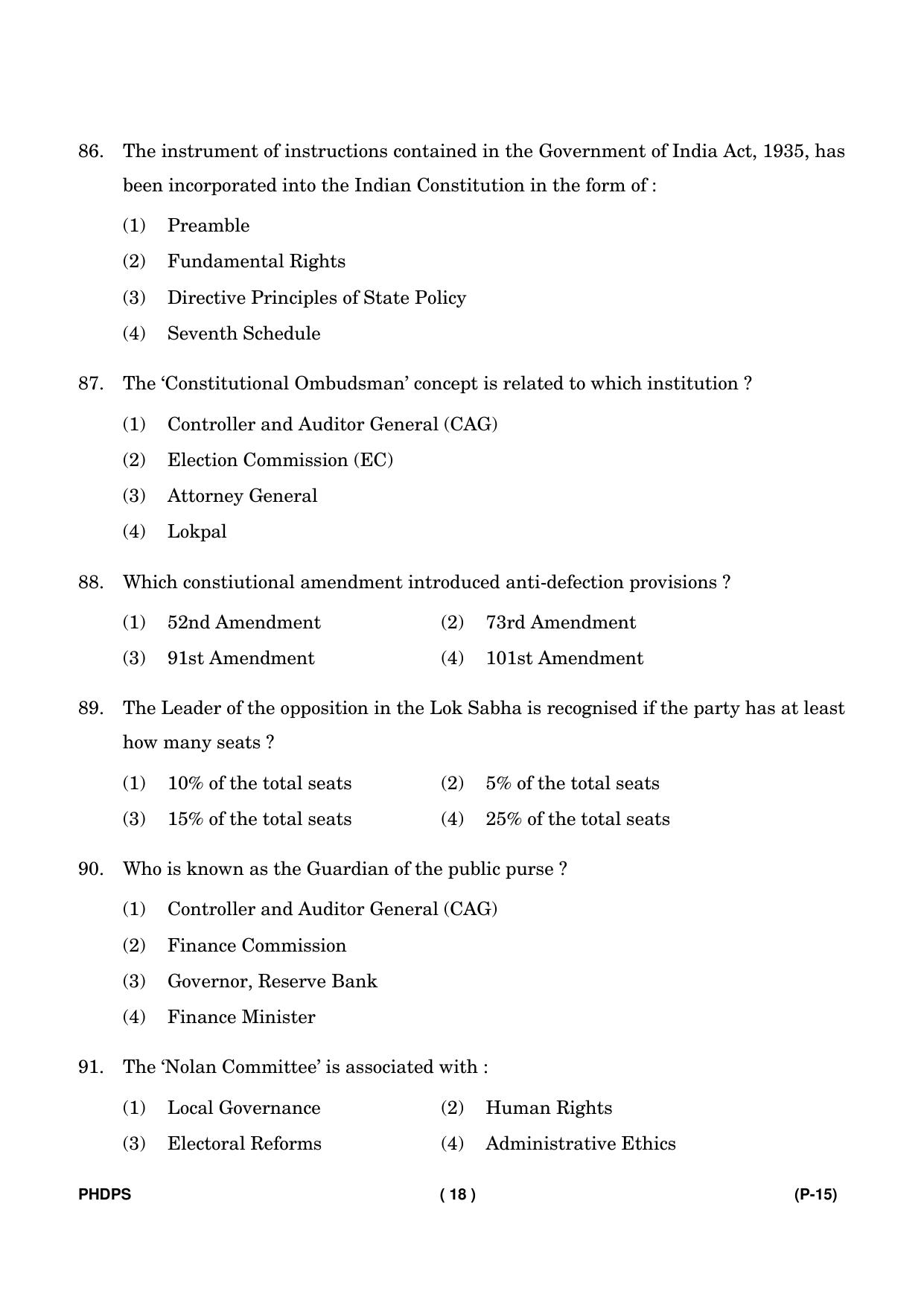 IGNOU PhD Entrance Test Ph. D. (Political Science) Entrance Test, July, 2023 Question Paper - Page 19