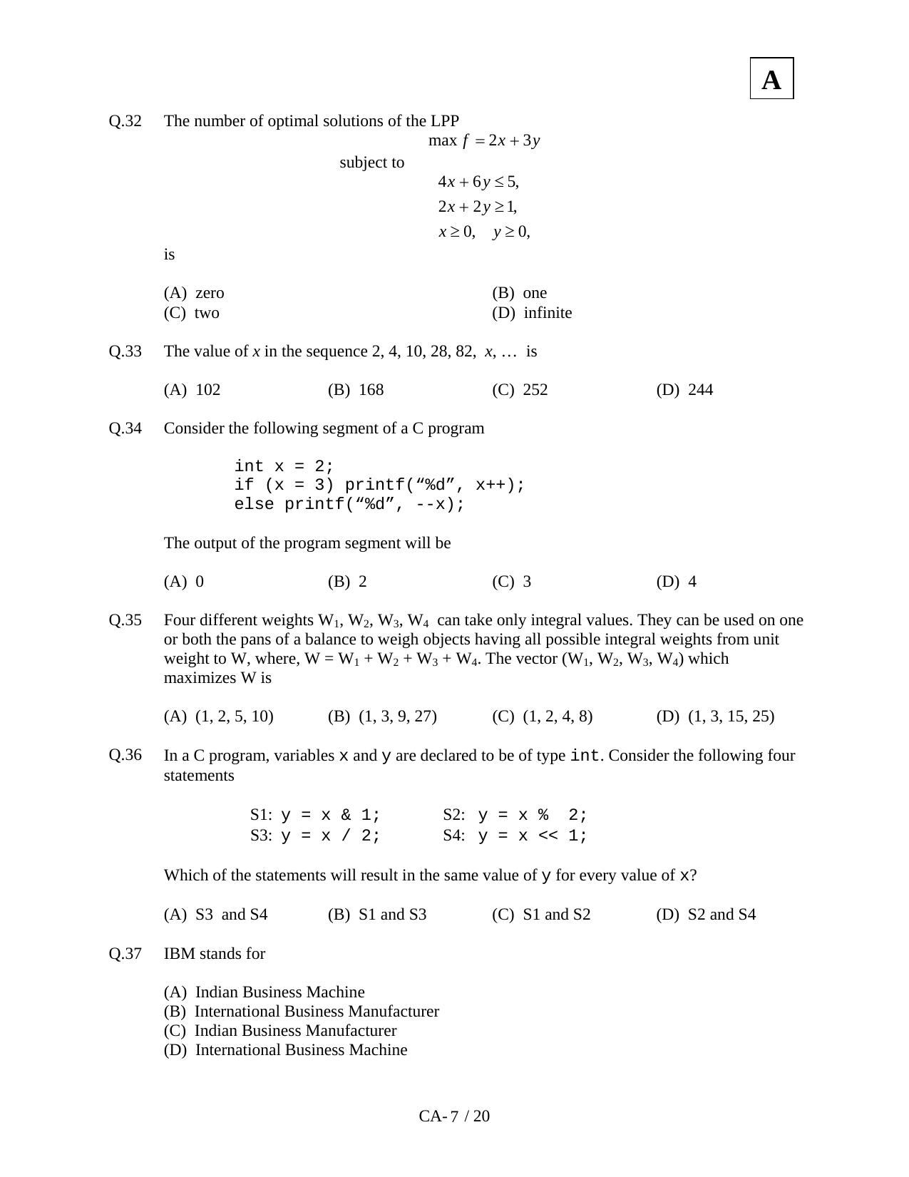 JAM 2011: CA Question Paper - Page 9
