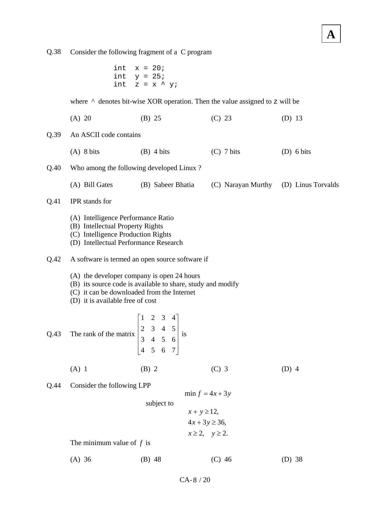 JAM 2011: CA Question Paper - Page 10