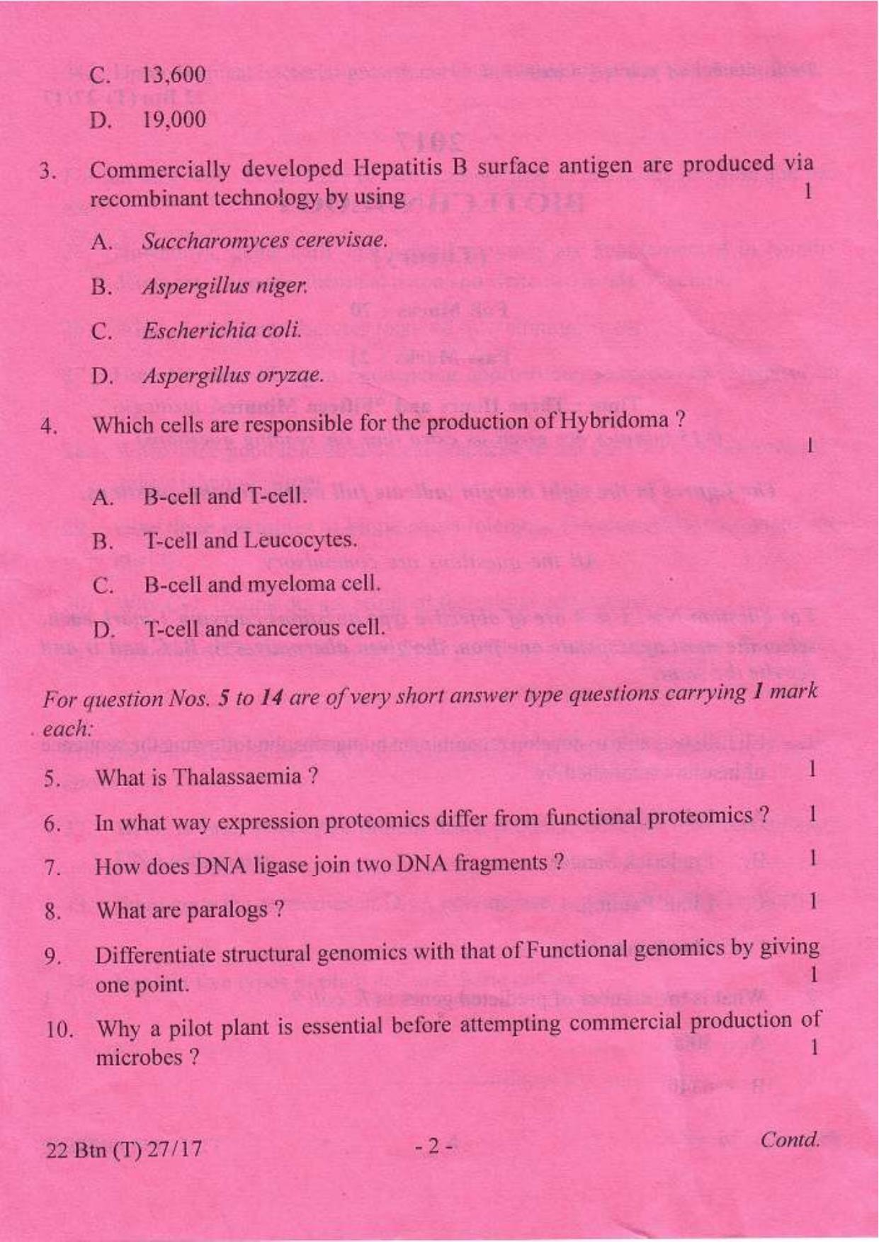 COHSEM Class 12 Biotechnology 2017 Question Papers - Page 2