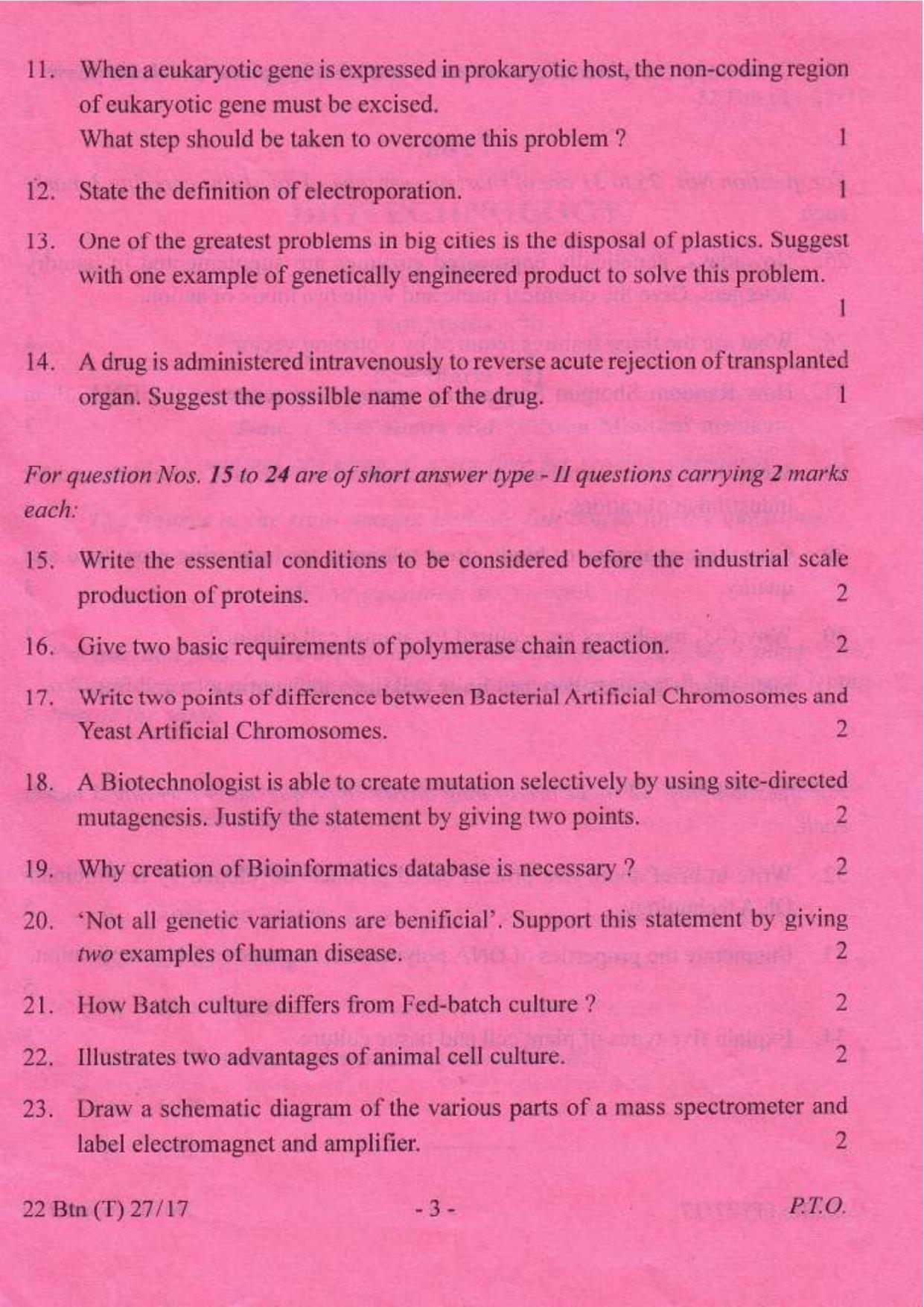 COHSEM Class 12 Biotechnology 2017 Question Papers - Page 3