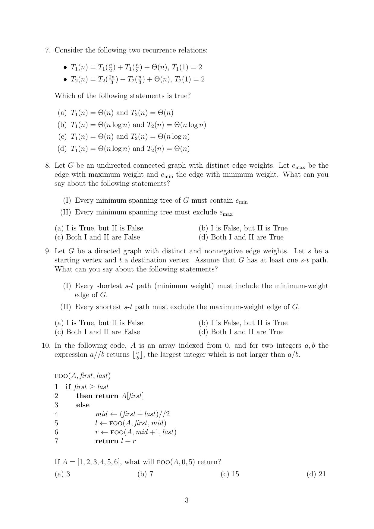 MSc/Ph.D. Computer Science 2024 Question Paper - Page 3