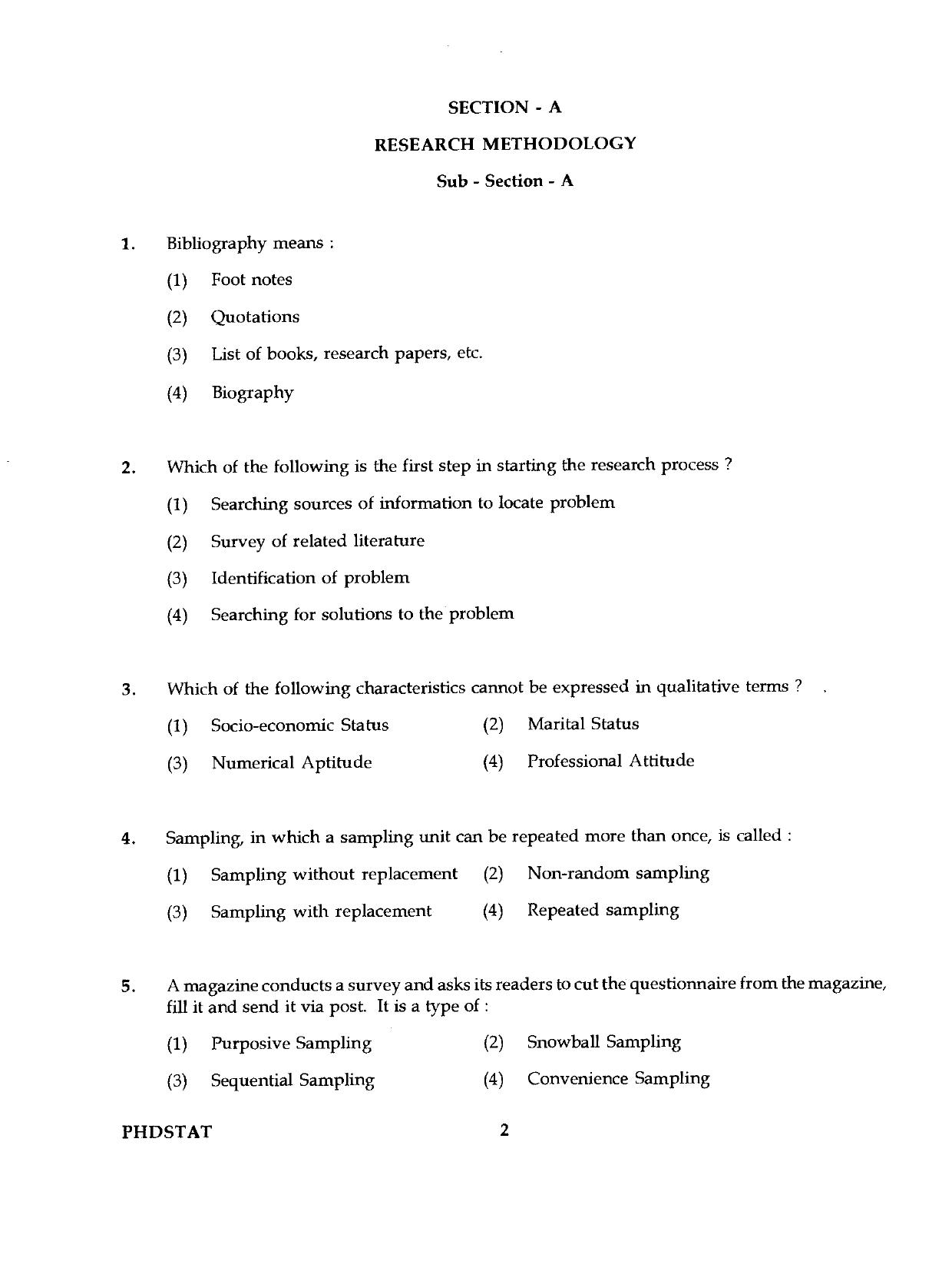 IGNOU PhD Entrance Test Ph.D./M.Phil (Statistics) 2019 Question Paper - Page 2