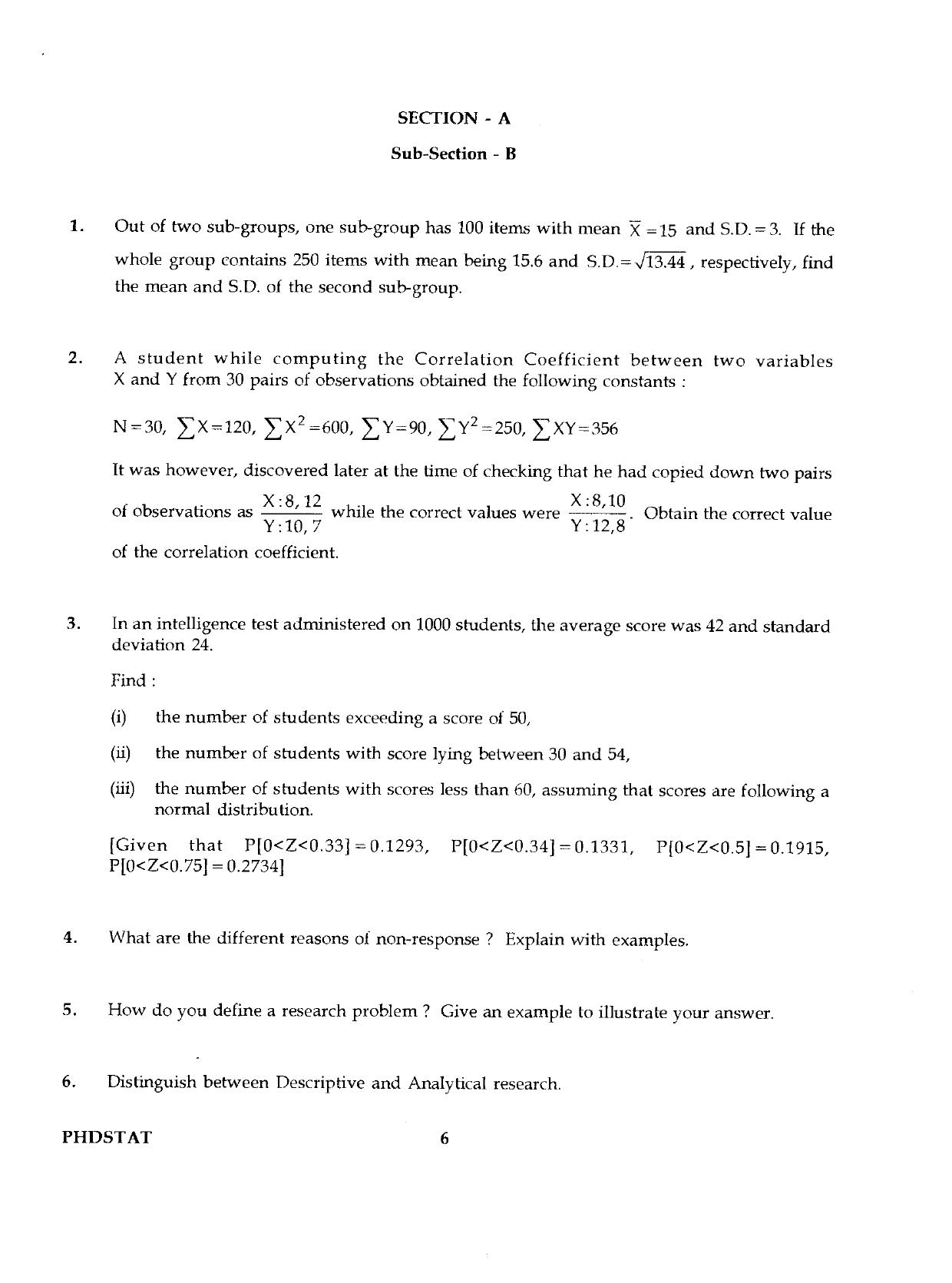 IGNOU PhD Entrance Test Ph.D./M.Phil (Statistics) 2019 Question Paper - Page 6
