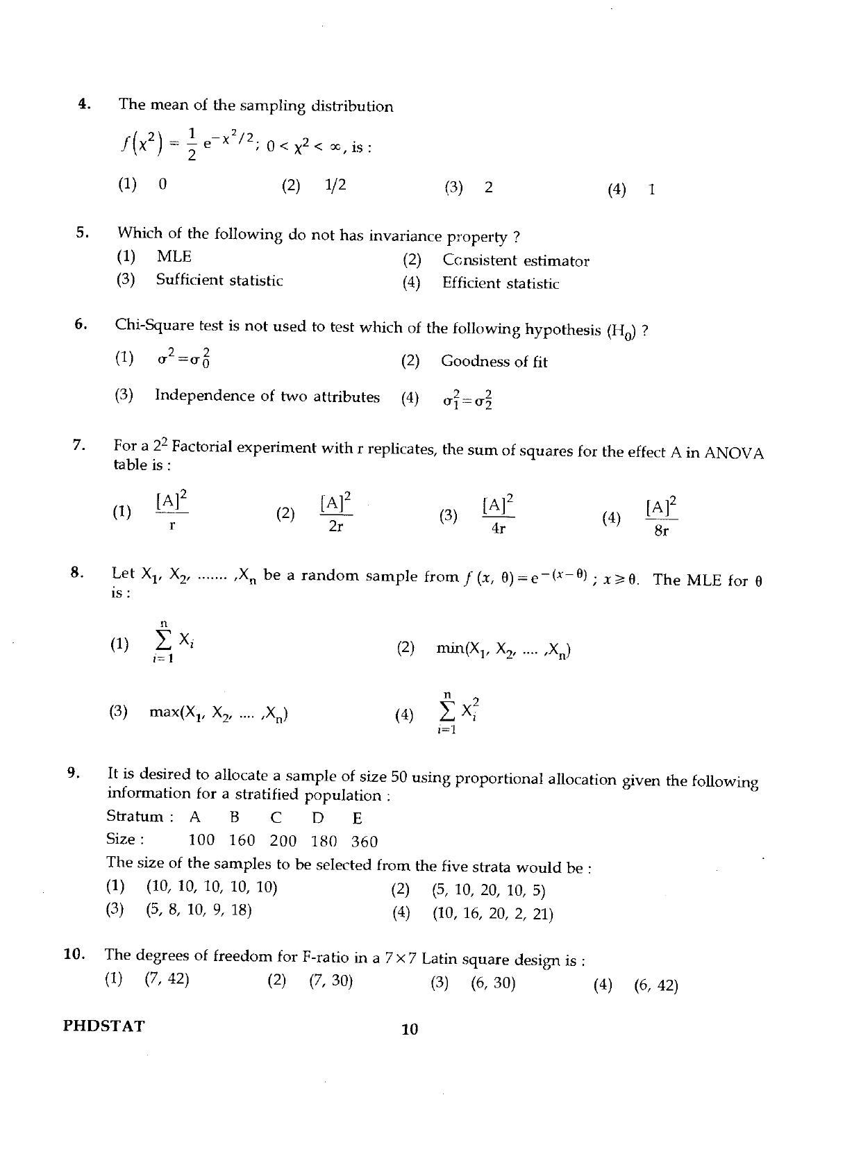 IGNOU PhD Entrance Test Ph.D./M.Phil (Statistics) 2019 Question Paper - Page 10