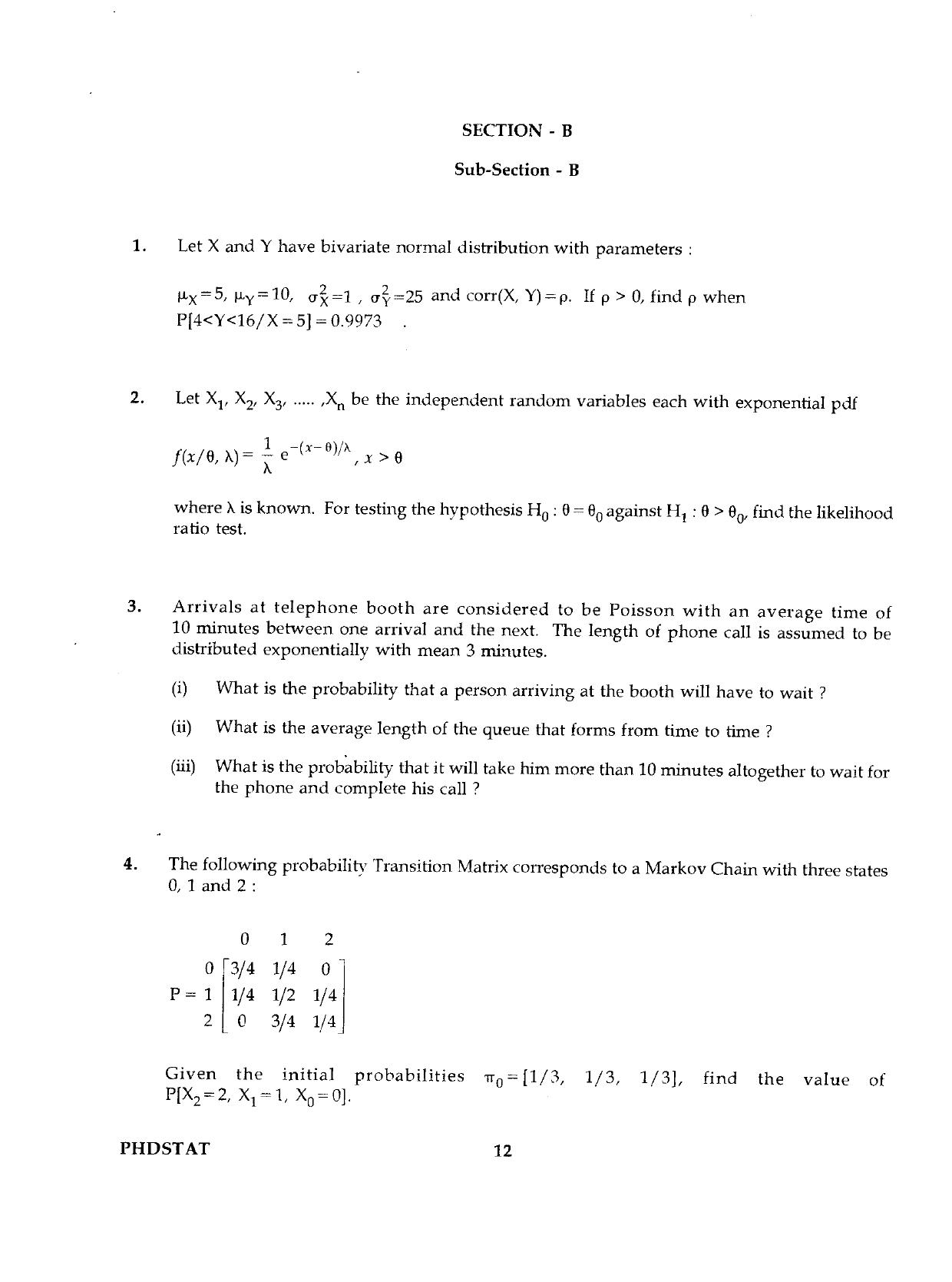 IGNOU PhD Entrance Test Ph.D./M.Phil (Statistics) 2019 Question Paper - Page 12