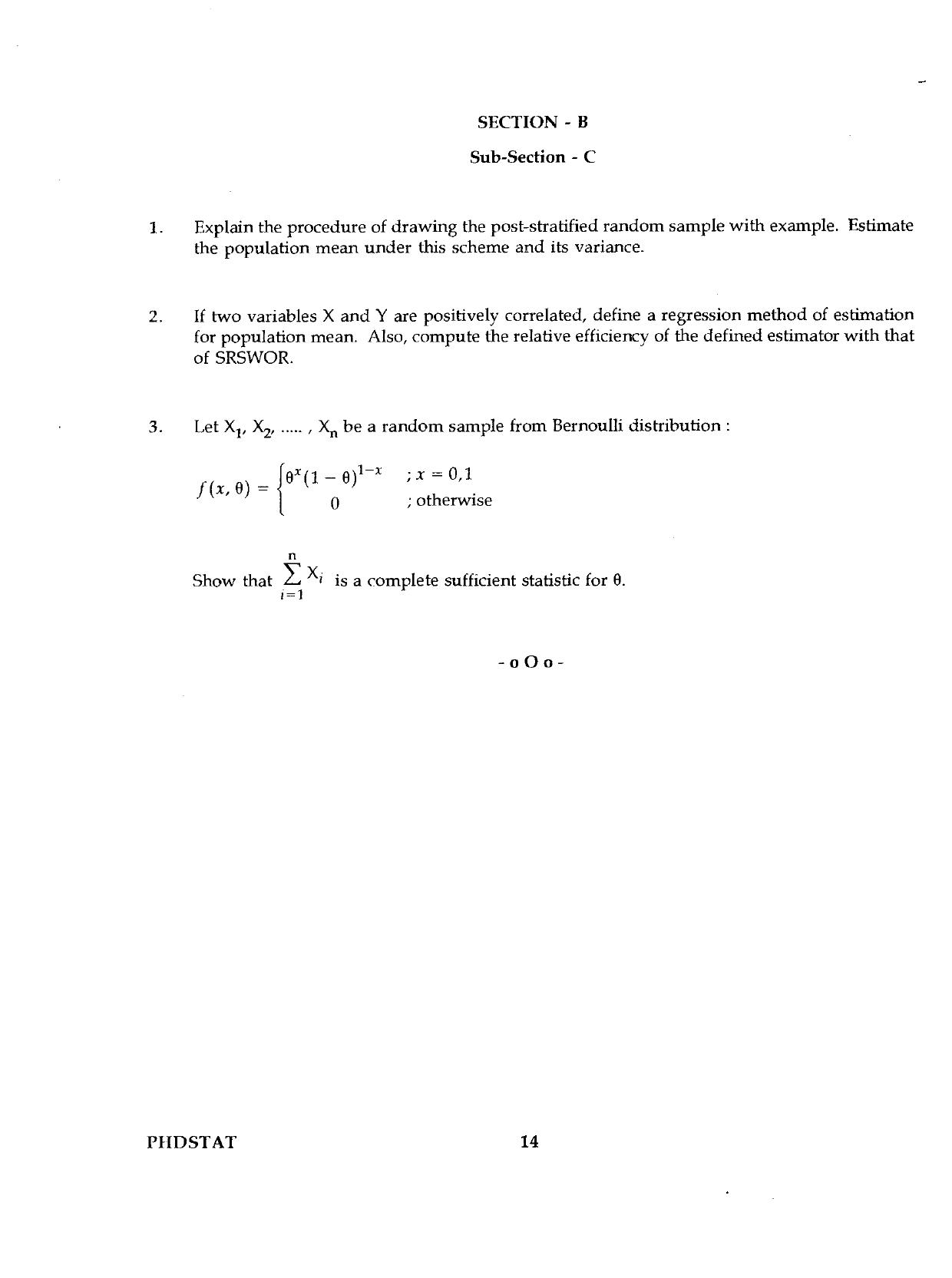 IGNOU PhD Entrance Test Ph.D./M.Phil (Statistics) 2019 Question Paper - Page 14
