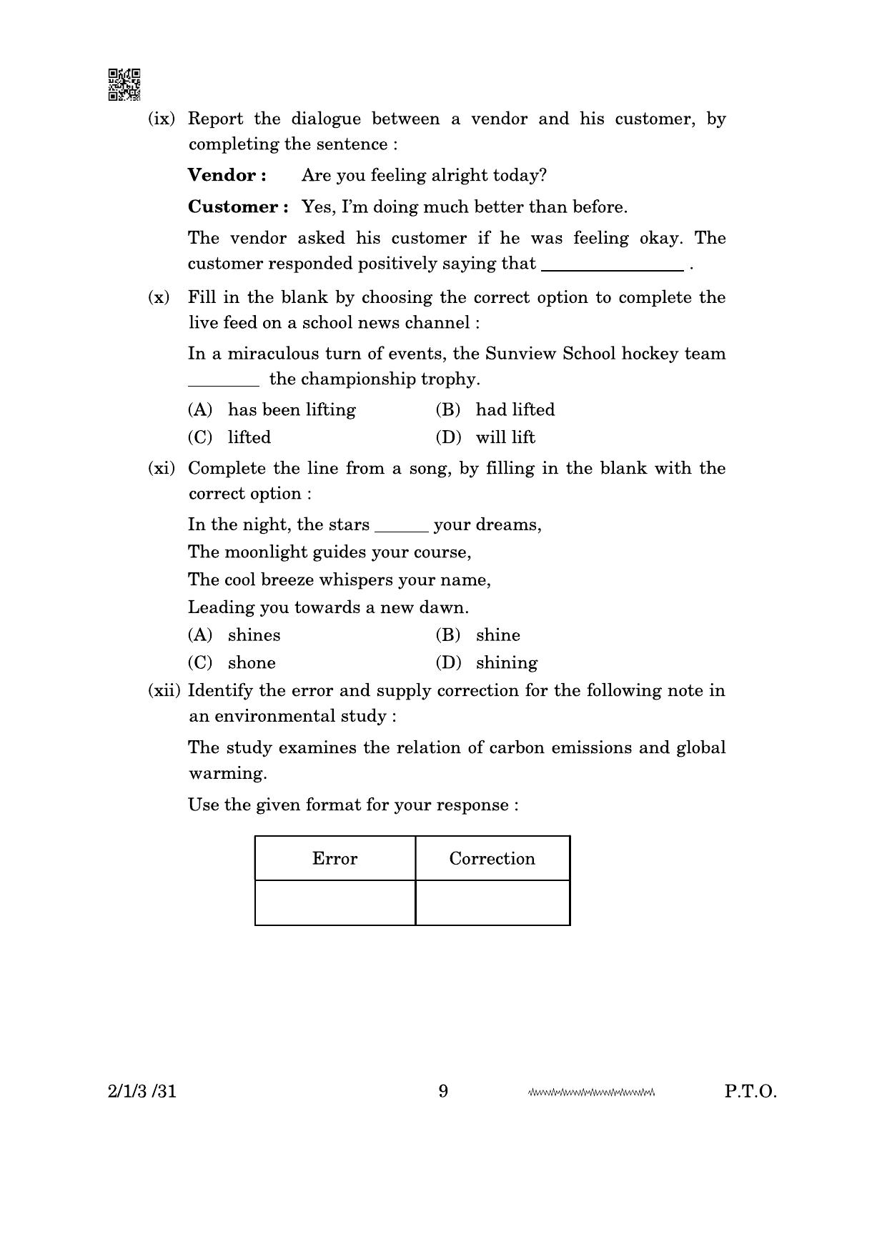 CBSE Class 10 2-1-3 English Literature 2024 Question Paper - Page 9