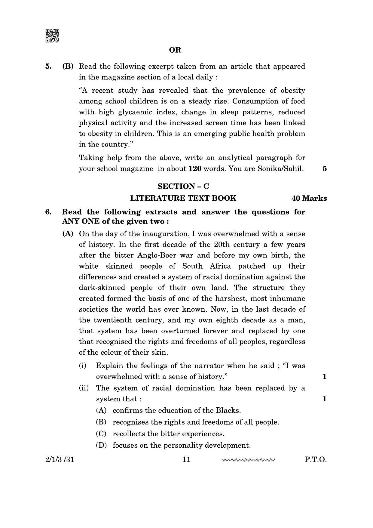 CBSE Class 10 2-1-3 English Literature 2024 Question Paper - Page 11