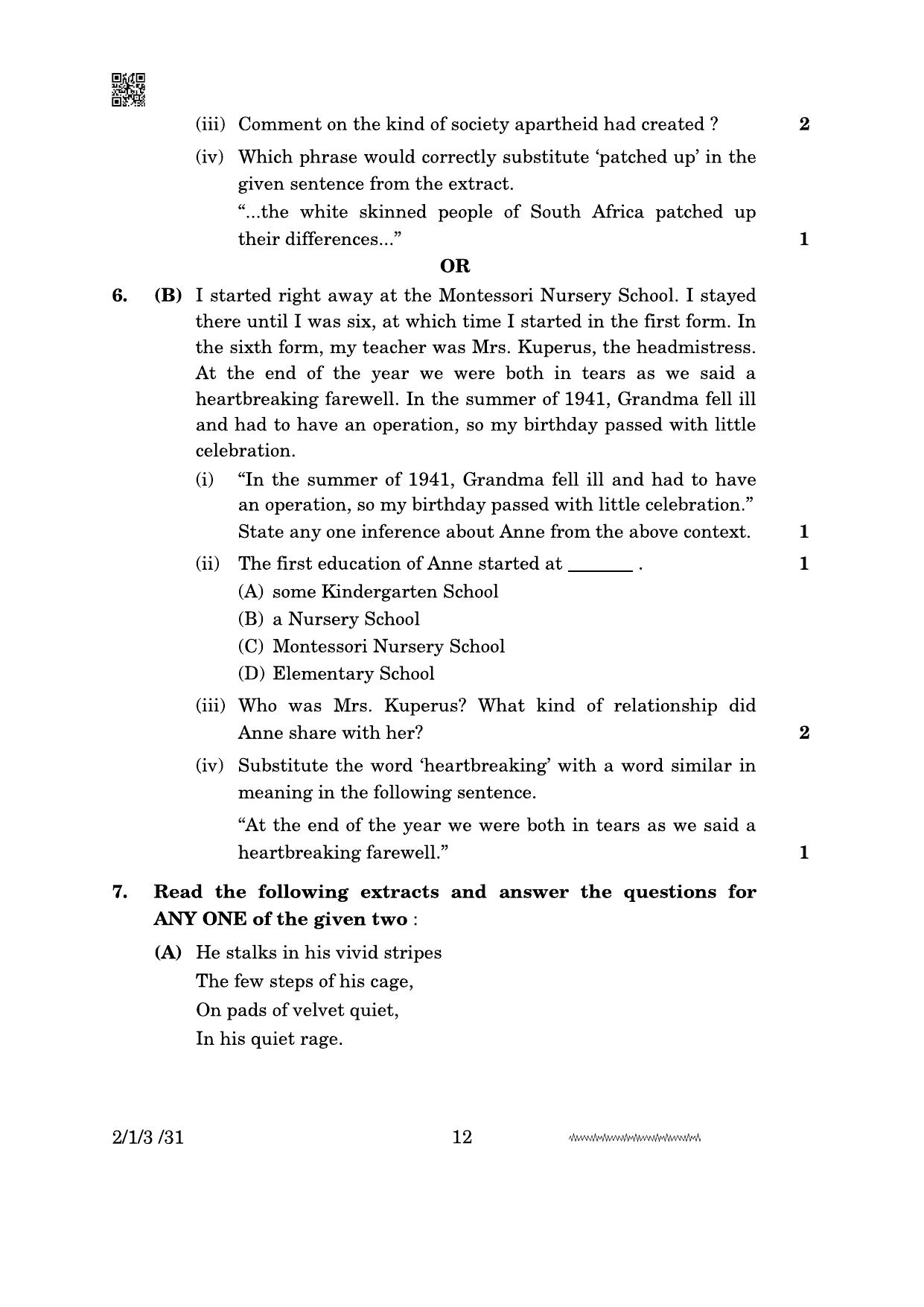 CBSE Class 10 2-1-3 English Literature 2024 Question Paper - Page 12