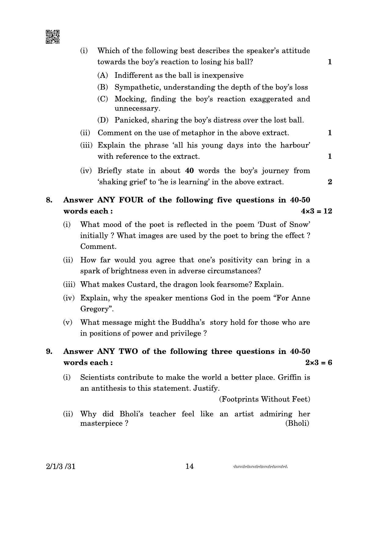 CBSE Class 10 2-1-3 English Literature 2024 Question Paper - Page 14