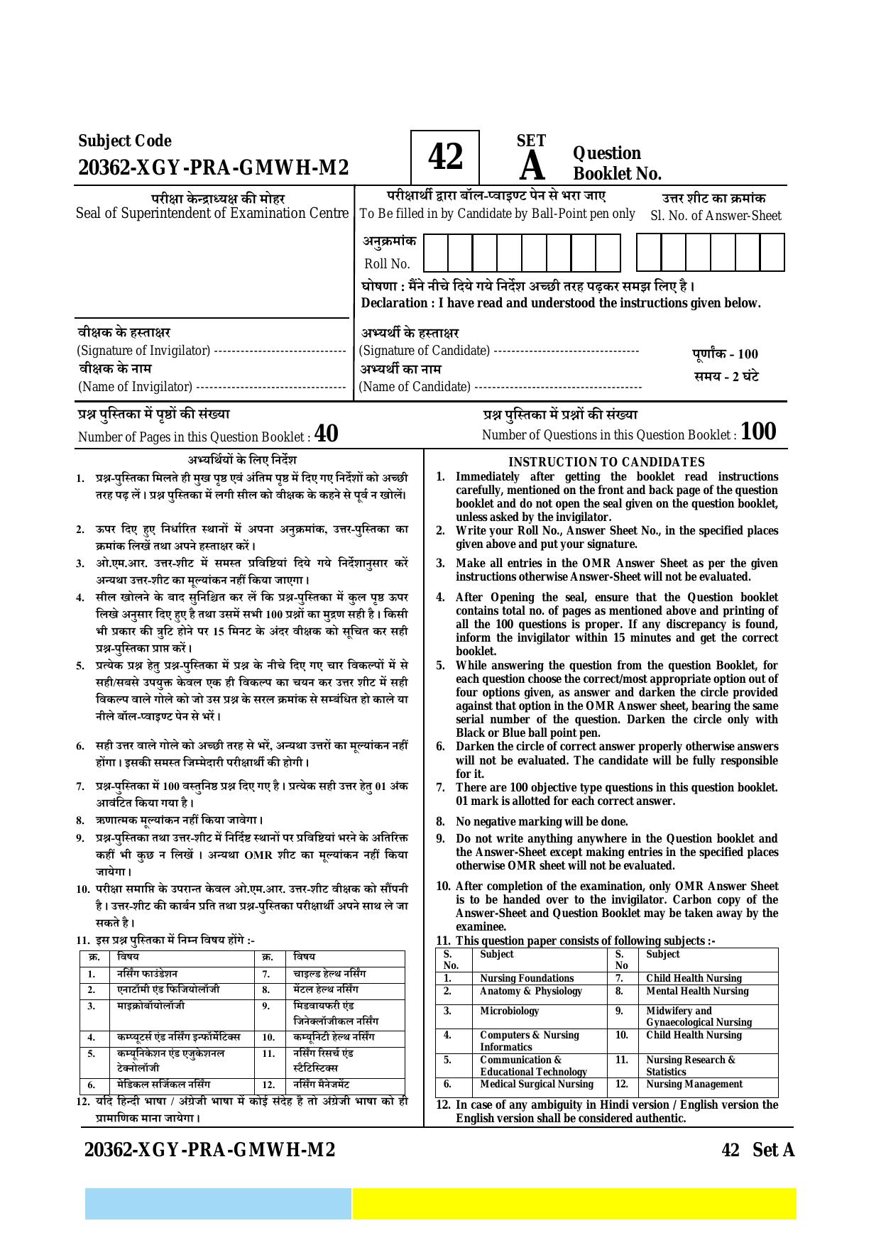 CG M.Sc Nursing 2023 Question Paper - Page 1