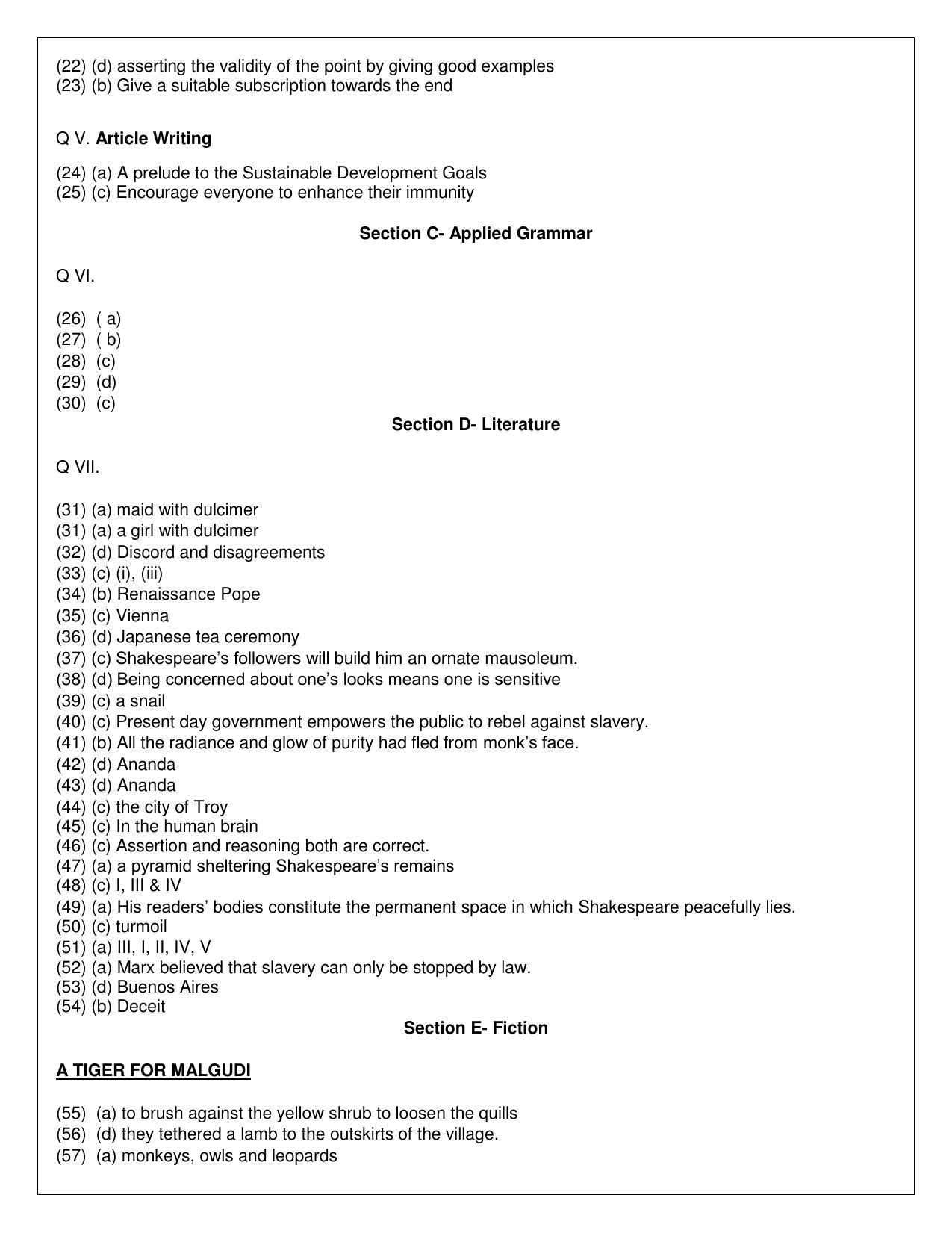 CBSE Class 12th English Elective Sample Question Paper Answer Key 2021-22 - Page 2