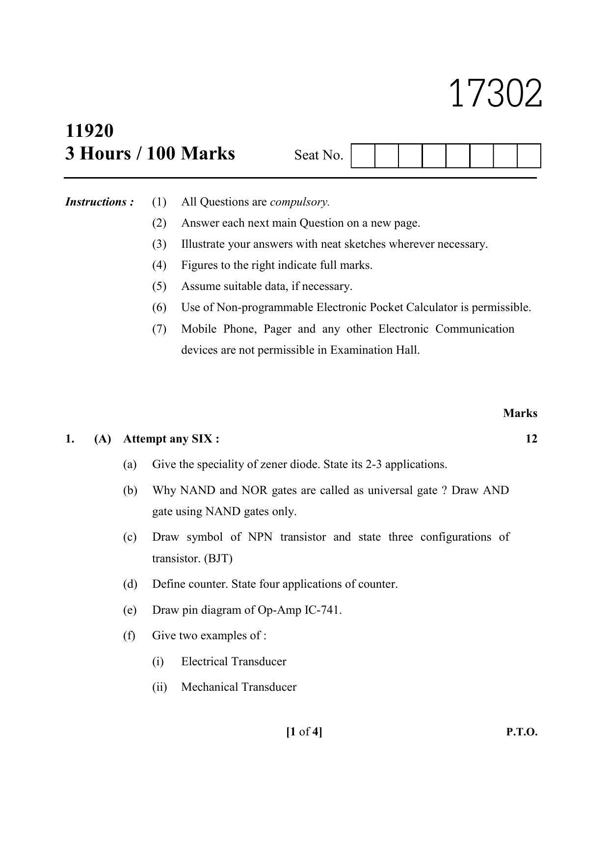 MSBTE Winter Question Paper 2019 Basic Electronics and Mechatronics